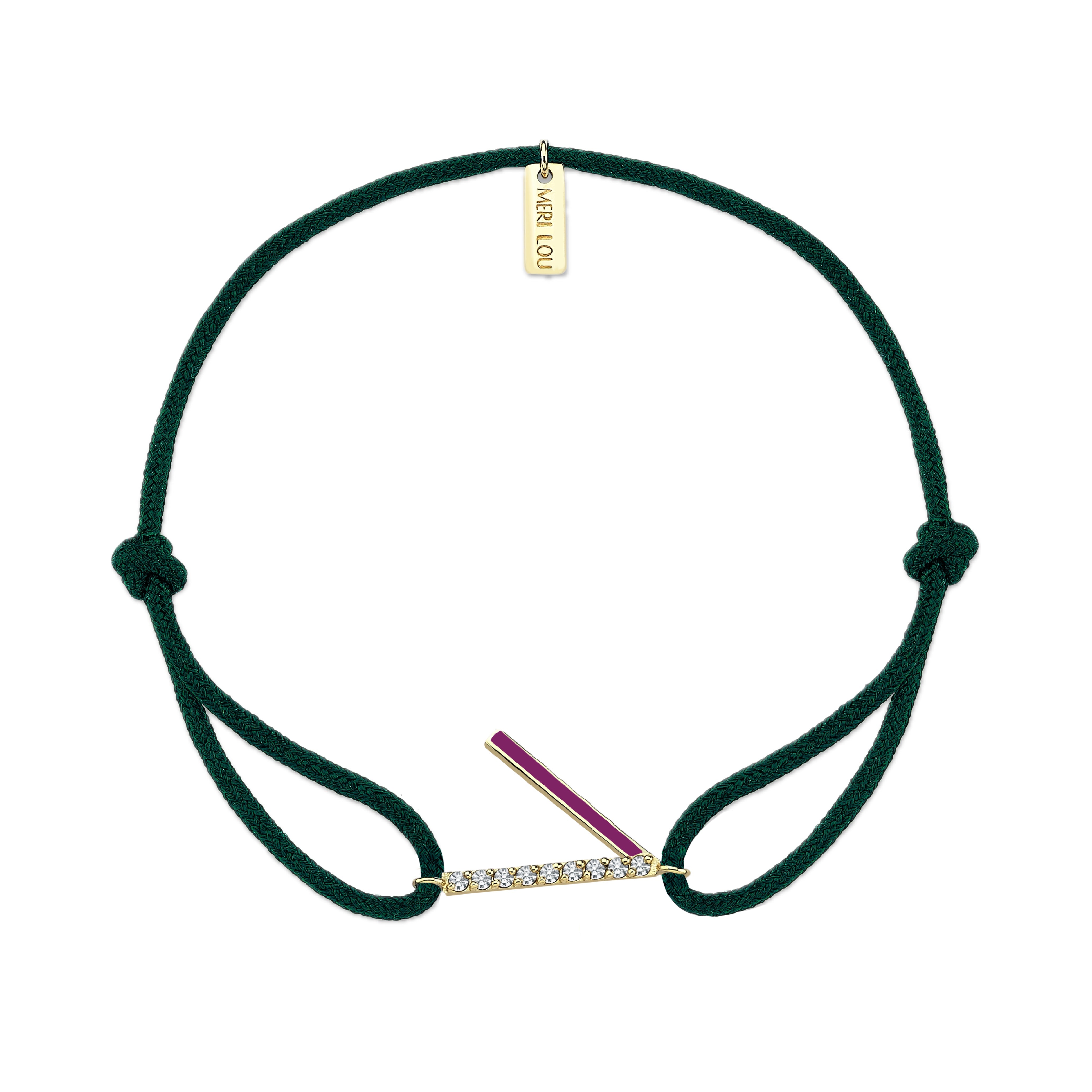 Diamond Initial Cord Bracelet With Purple Enamel