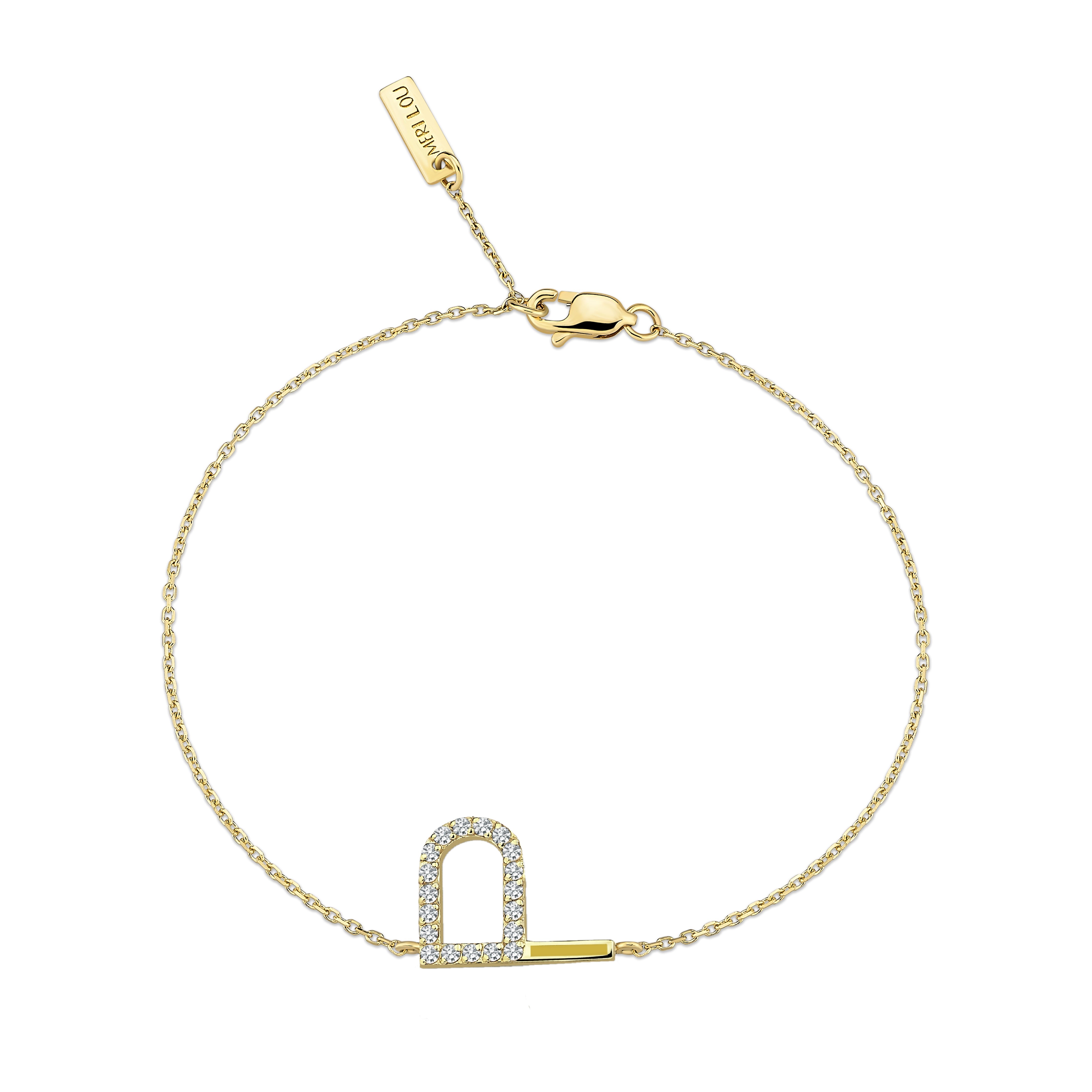 Diamond Initial Chain Bracelet With Yellow Enamel