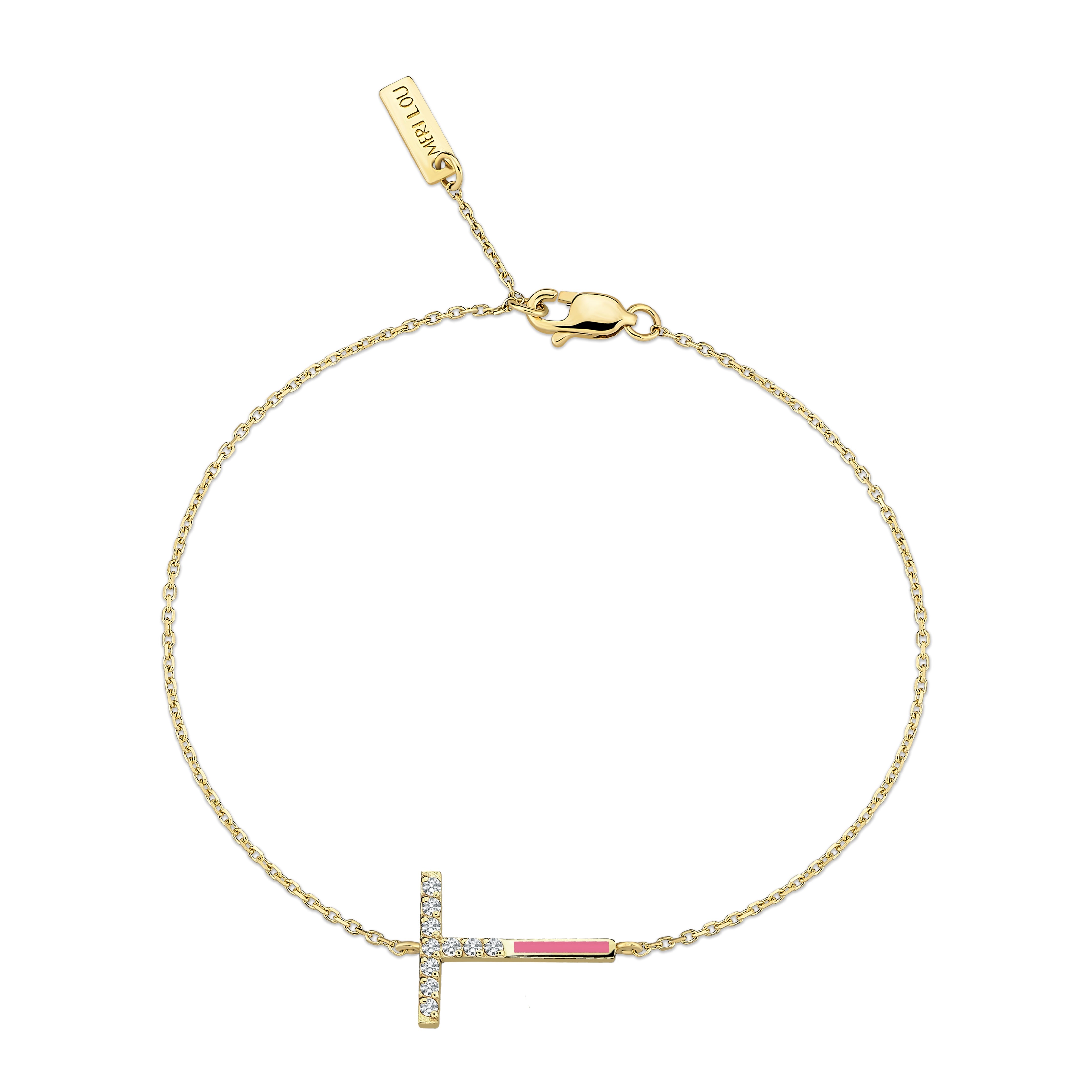 Diamond Initial Chain Bracelet With Pink Enamel