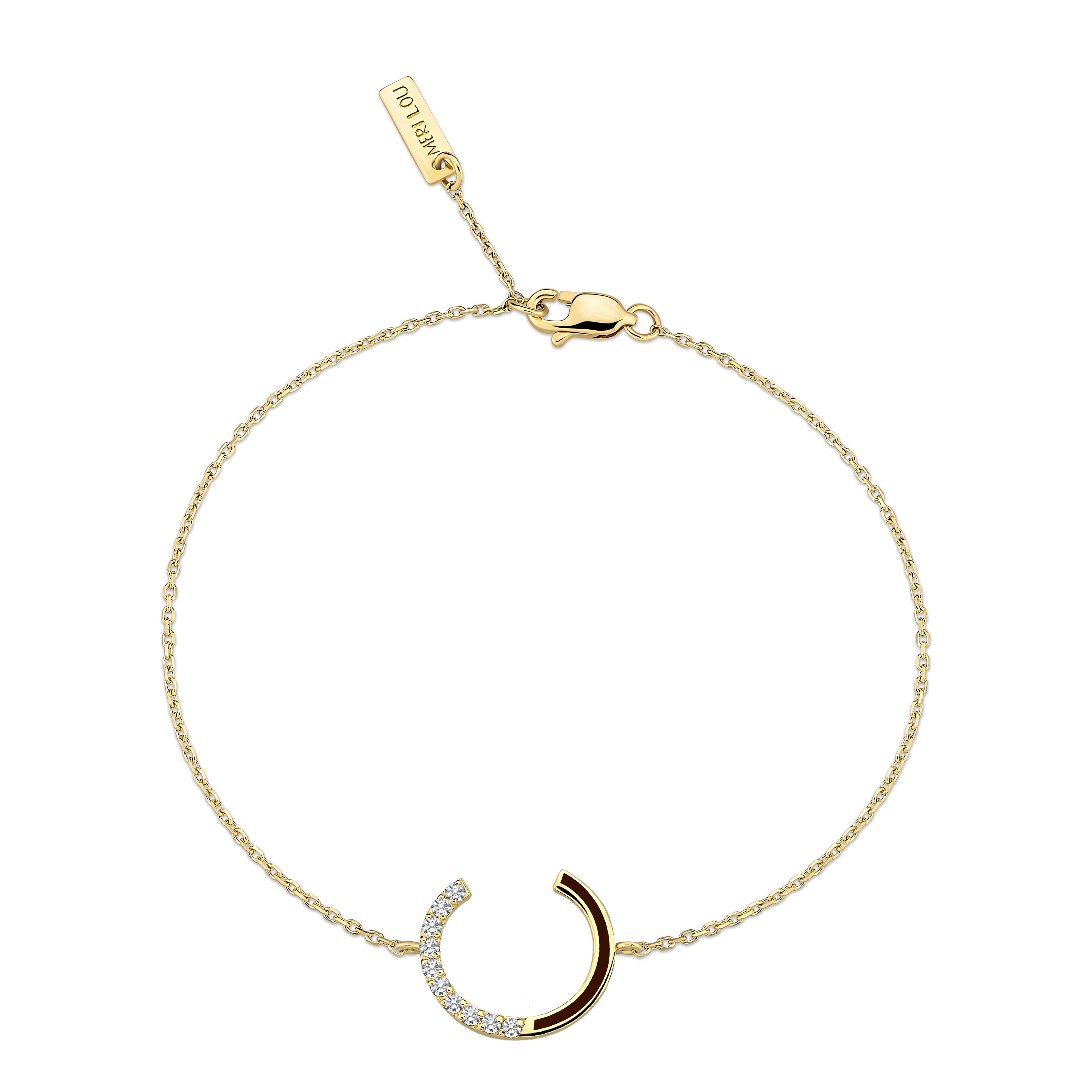 Diamond Initial Chain Bracelet With Burgundy Enamel