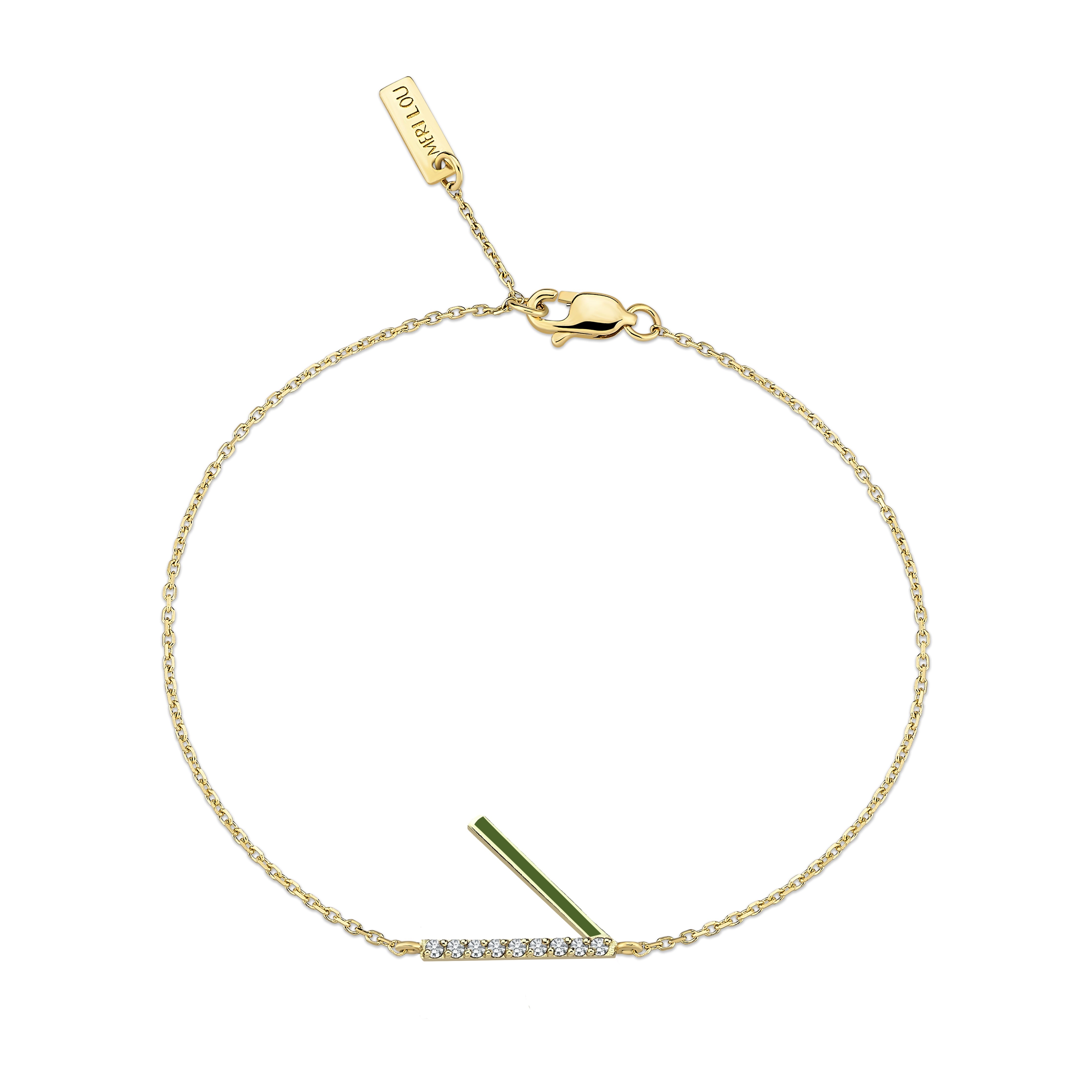 Diamond Initial Chain Bracelet With Green Enamel