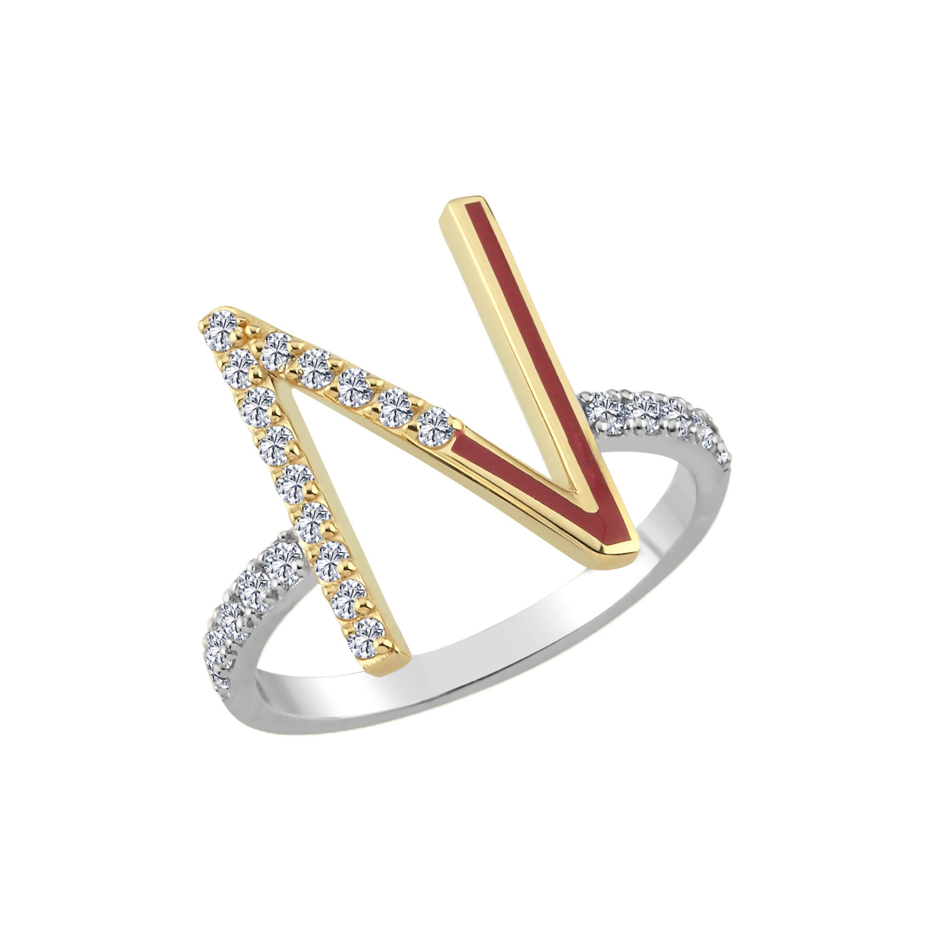 Diamond N Initial Ring With Enamel