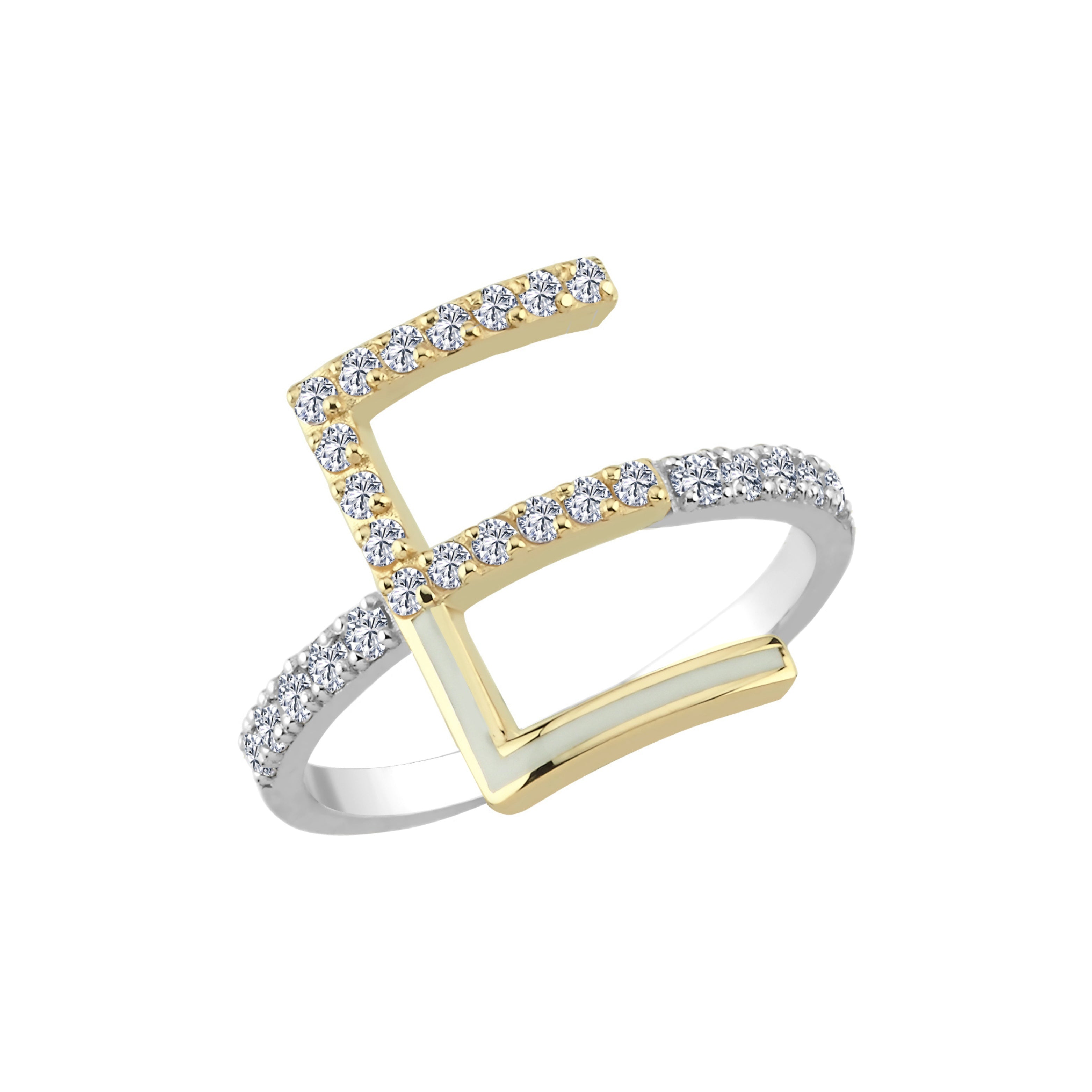 Diamond E Initial Ring With Enamel
