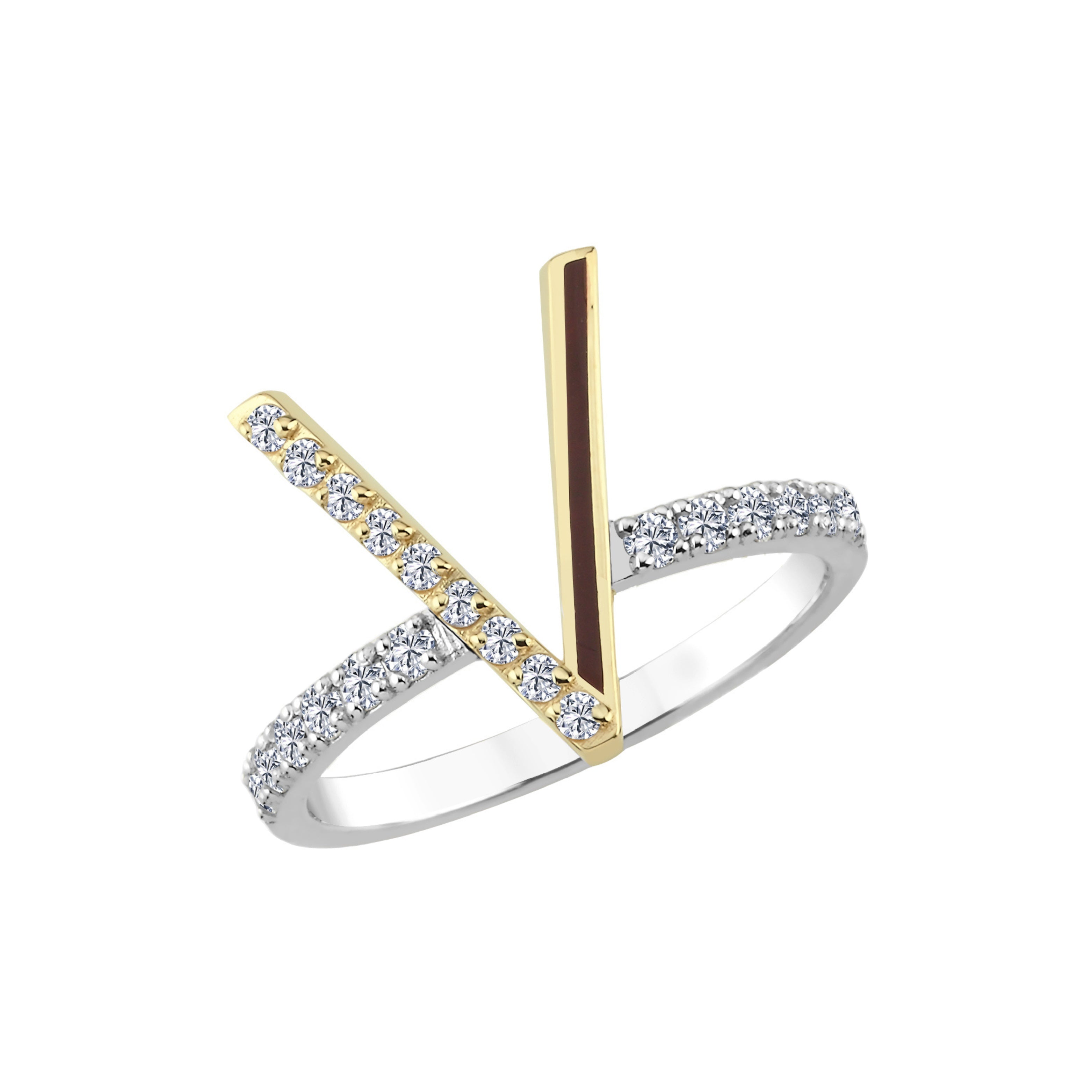 Diamond V Initial Ring With Enamel