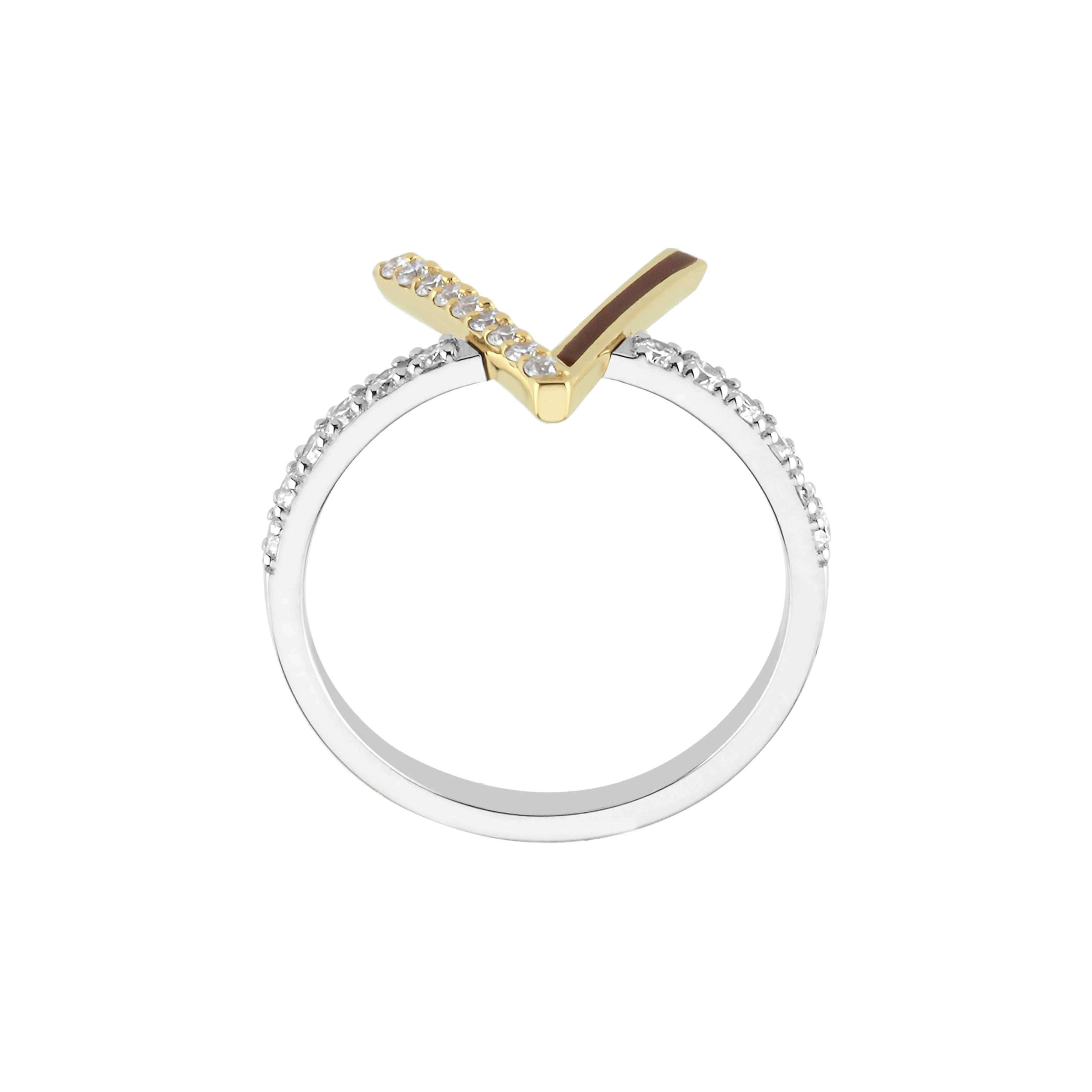 Diamond V Initial Ring With Enamel