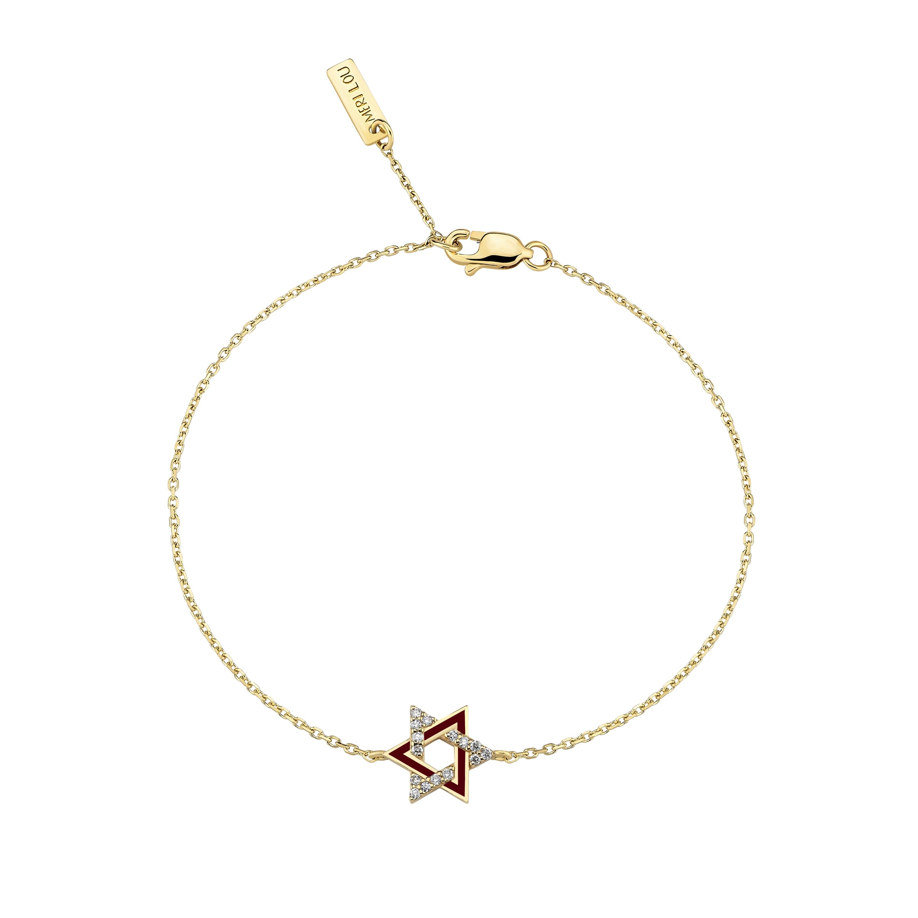 Star Of David Enamel Diamond Chain Bracelet