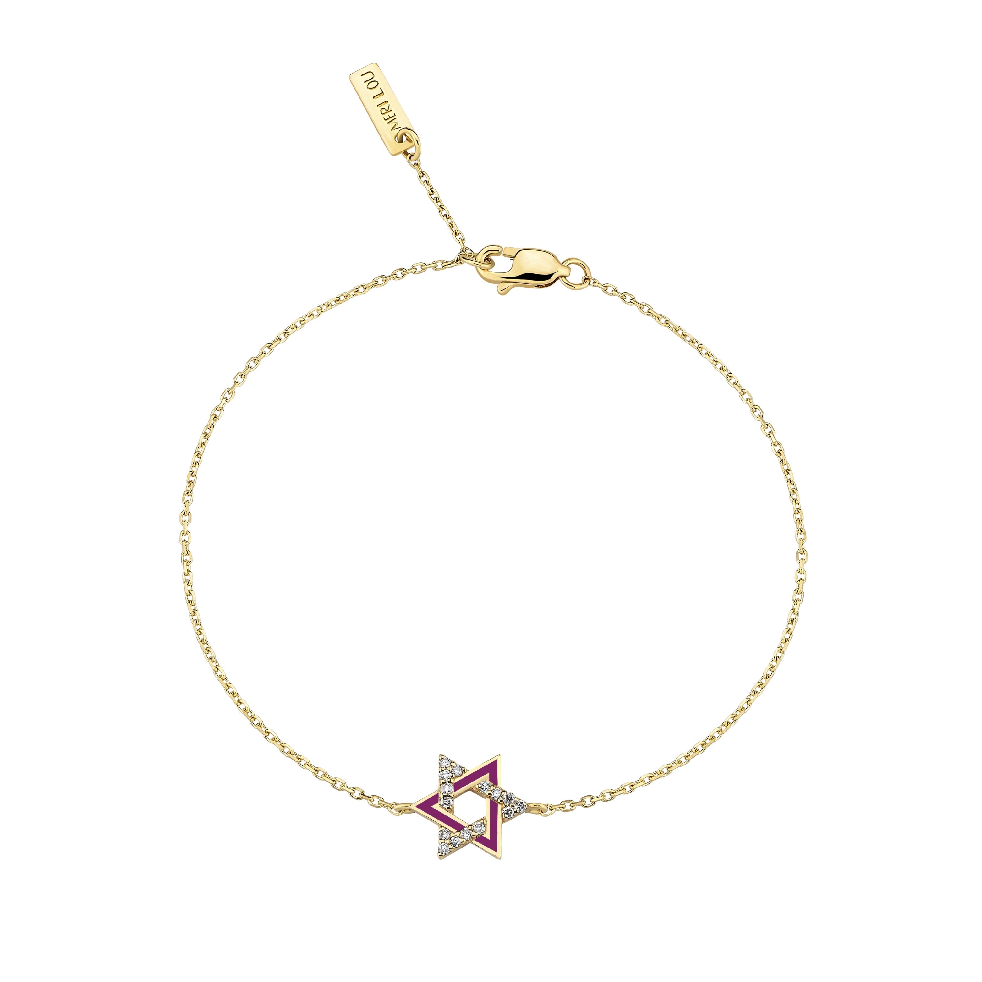 Star Of David Enamel Diamond Chain Bracelet