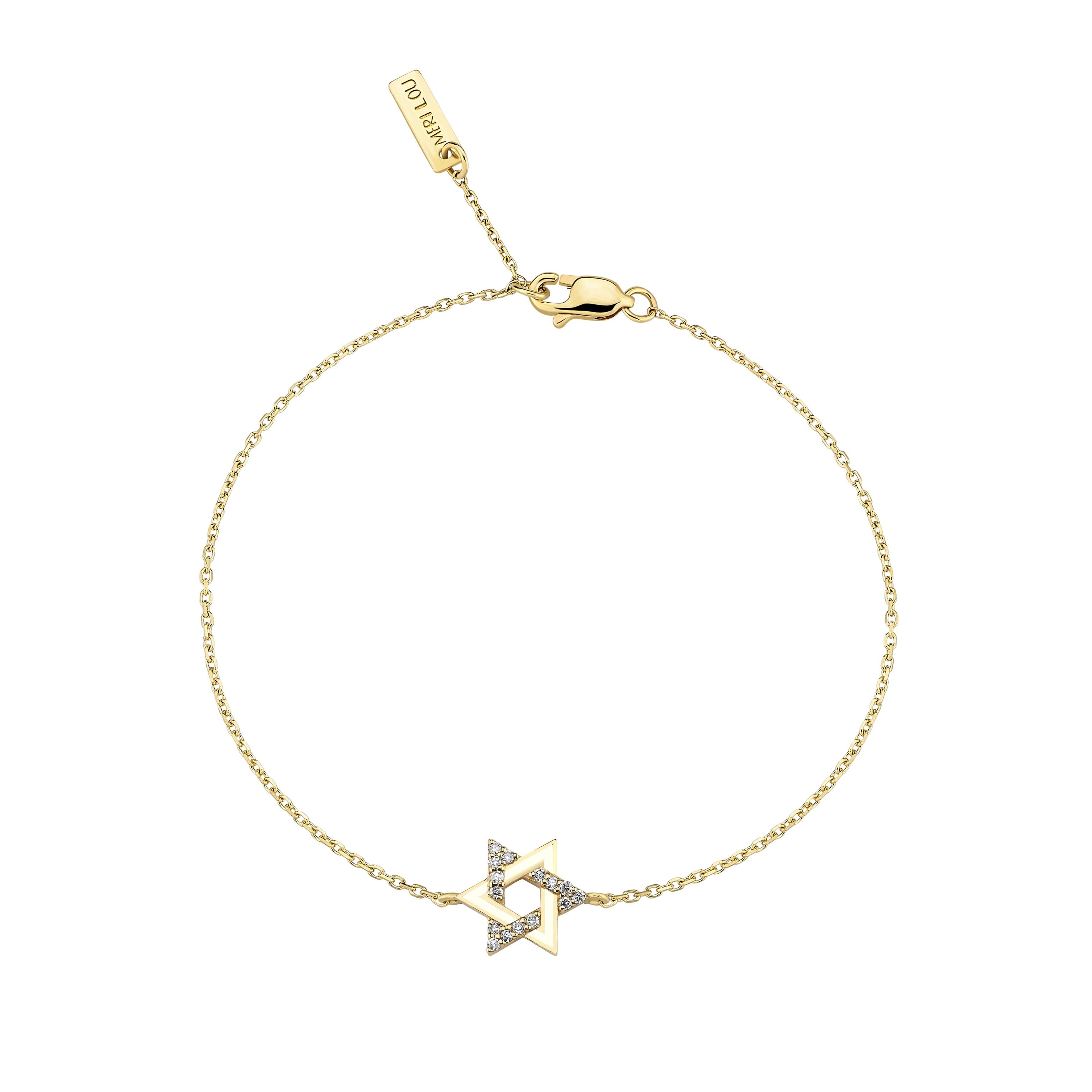 Star Of David Enamel Diamond Chain Bracelet