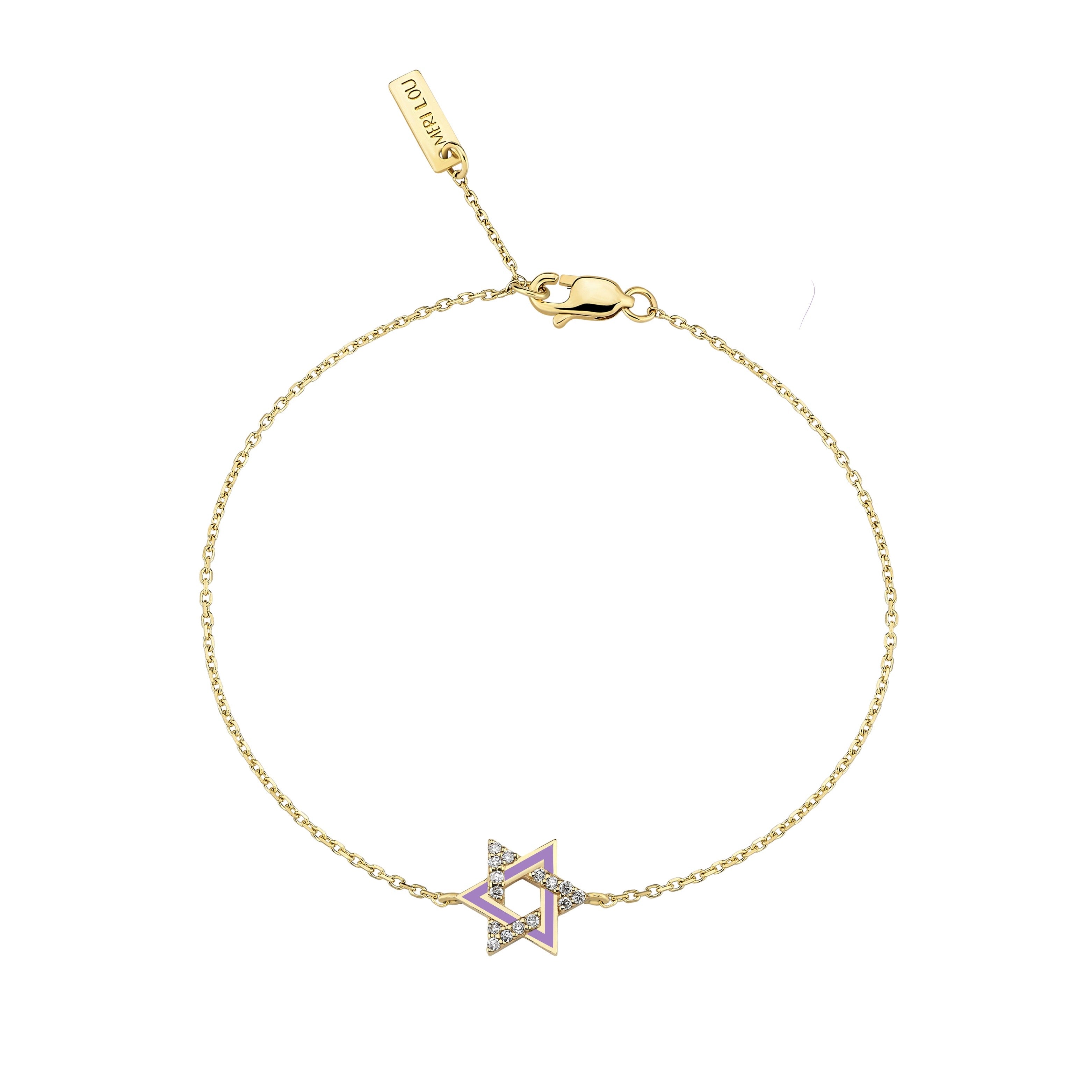 Star Of David Enamel Diamond Chain Bracelet