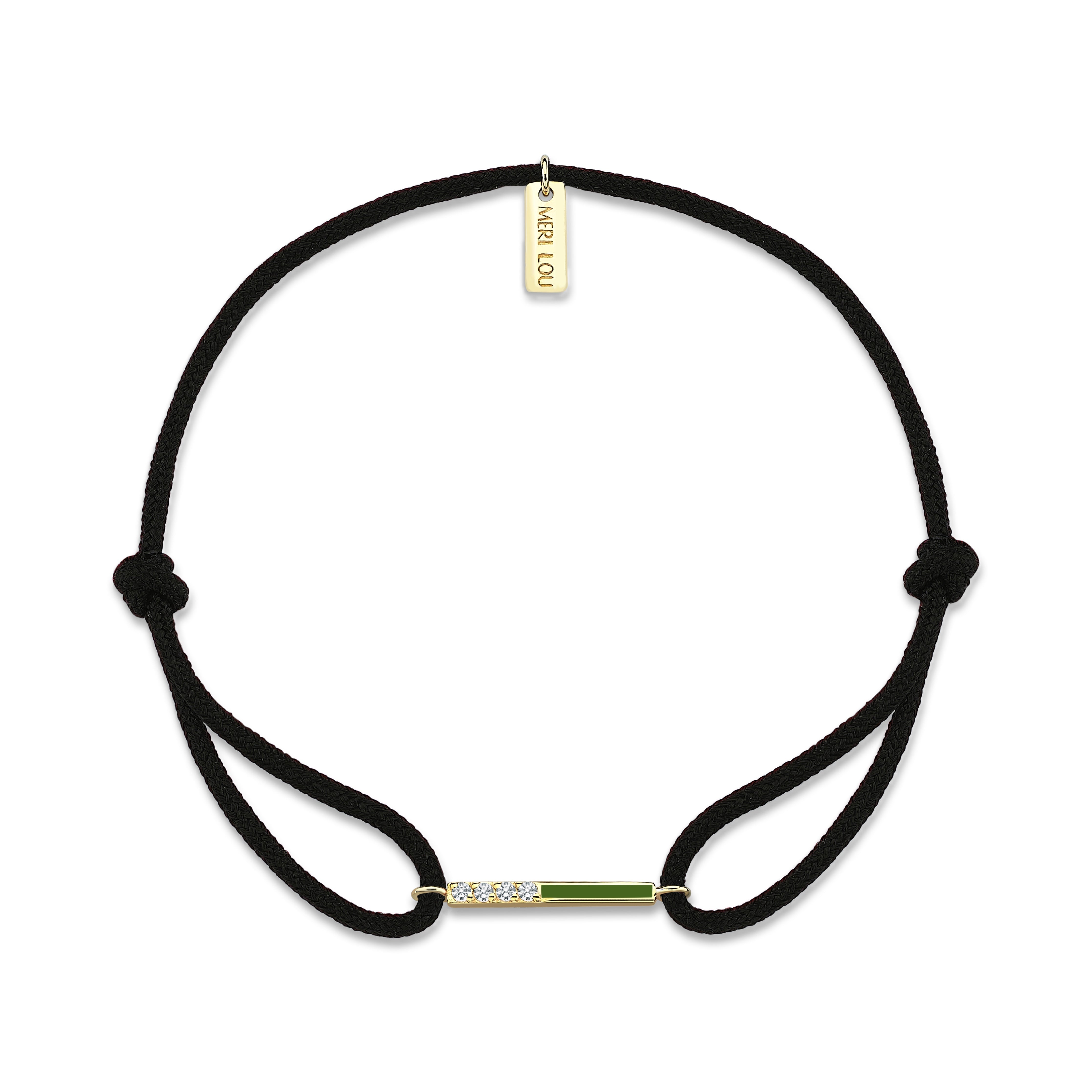 Diamond Initial Cord Bracelet With Green Enamel
