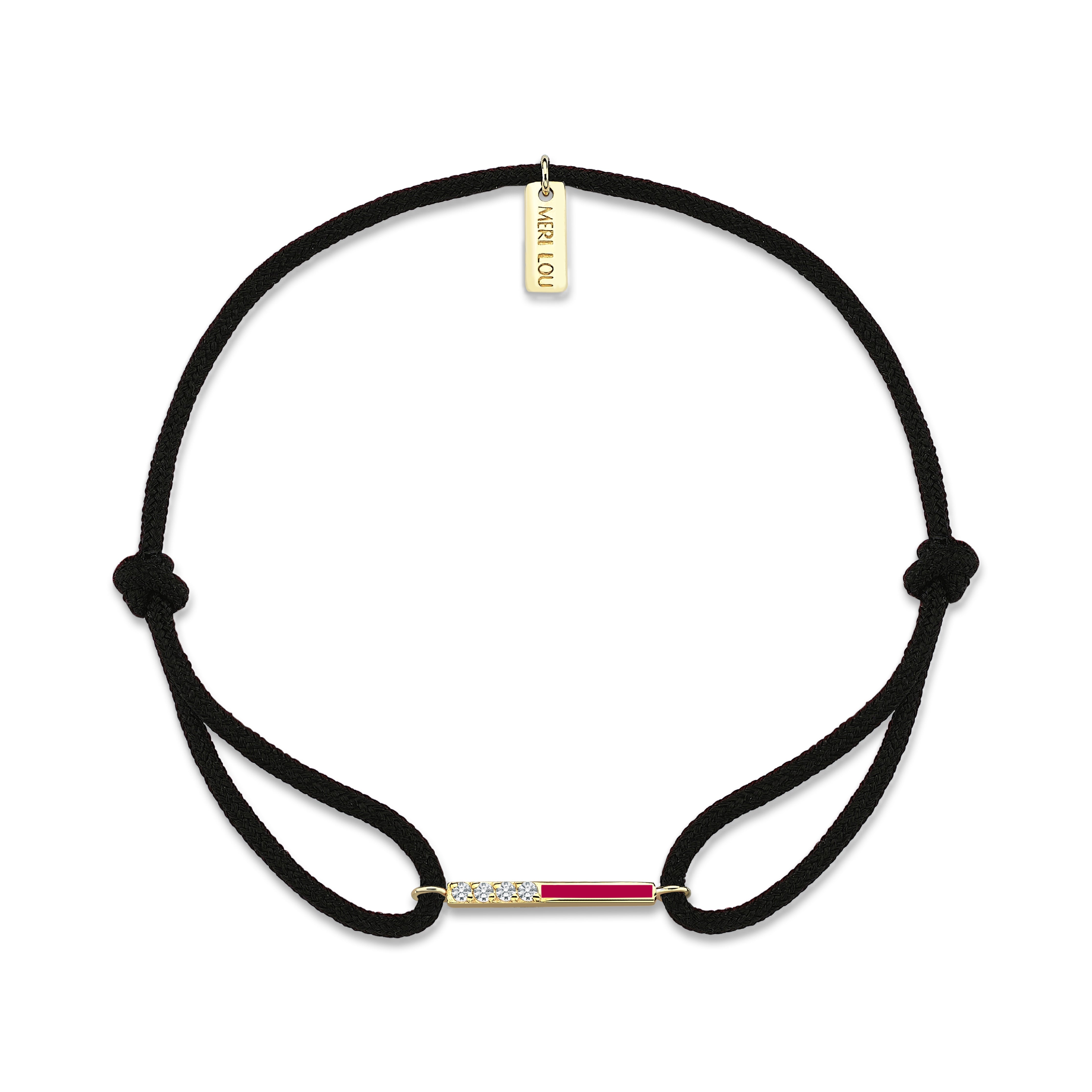 Diamond Initial Cord Bracelet With Fuchsia Enamel