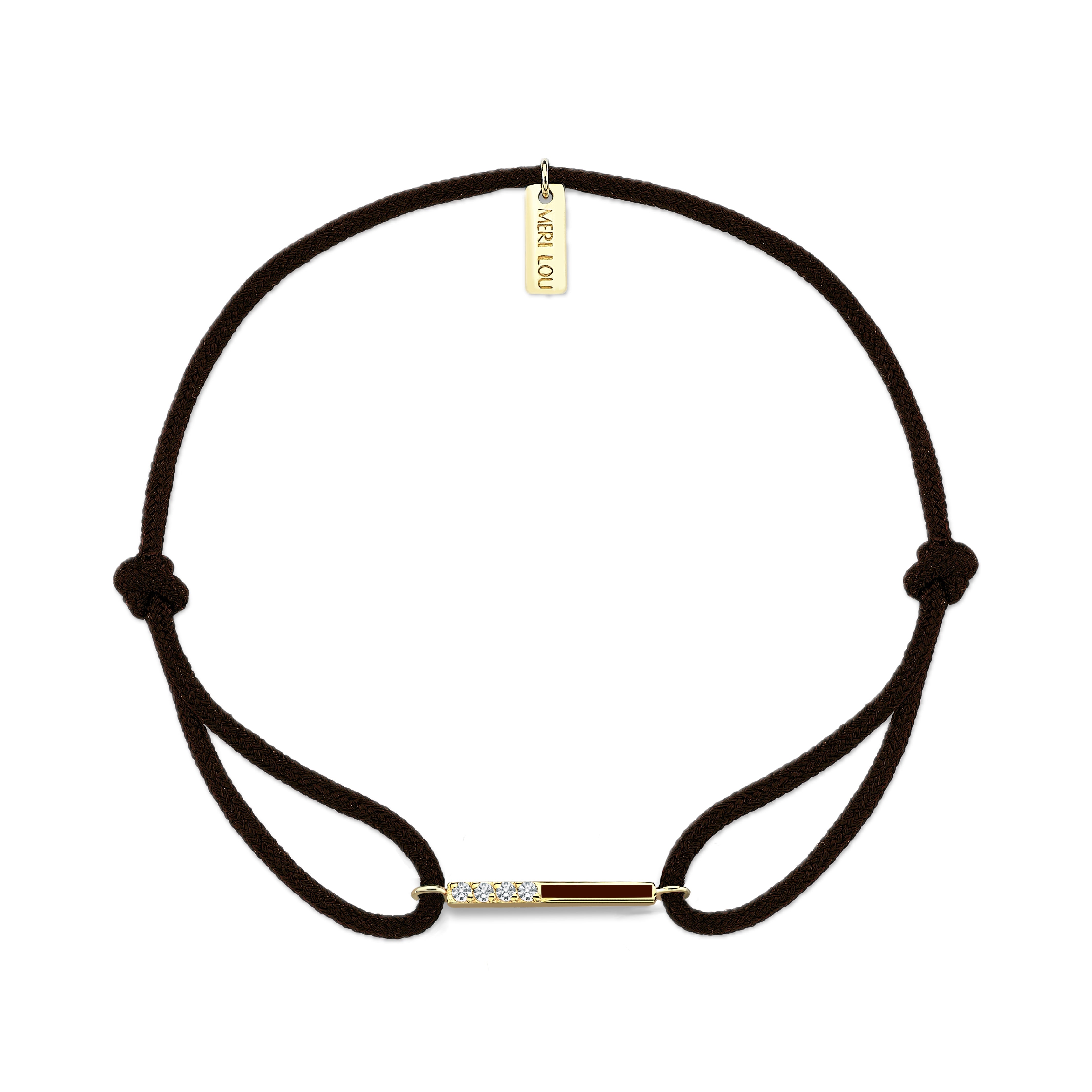 Diamond Initial Cord Bracelet With Burgundy Enamel