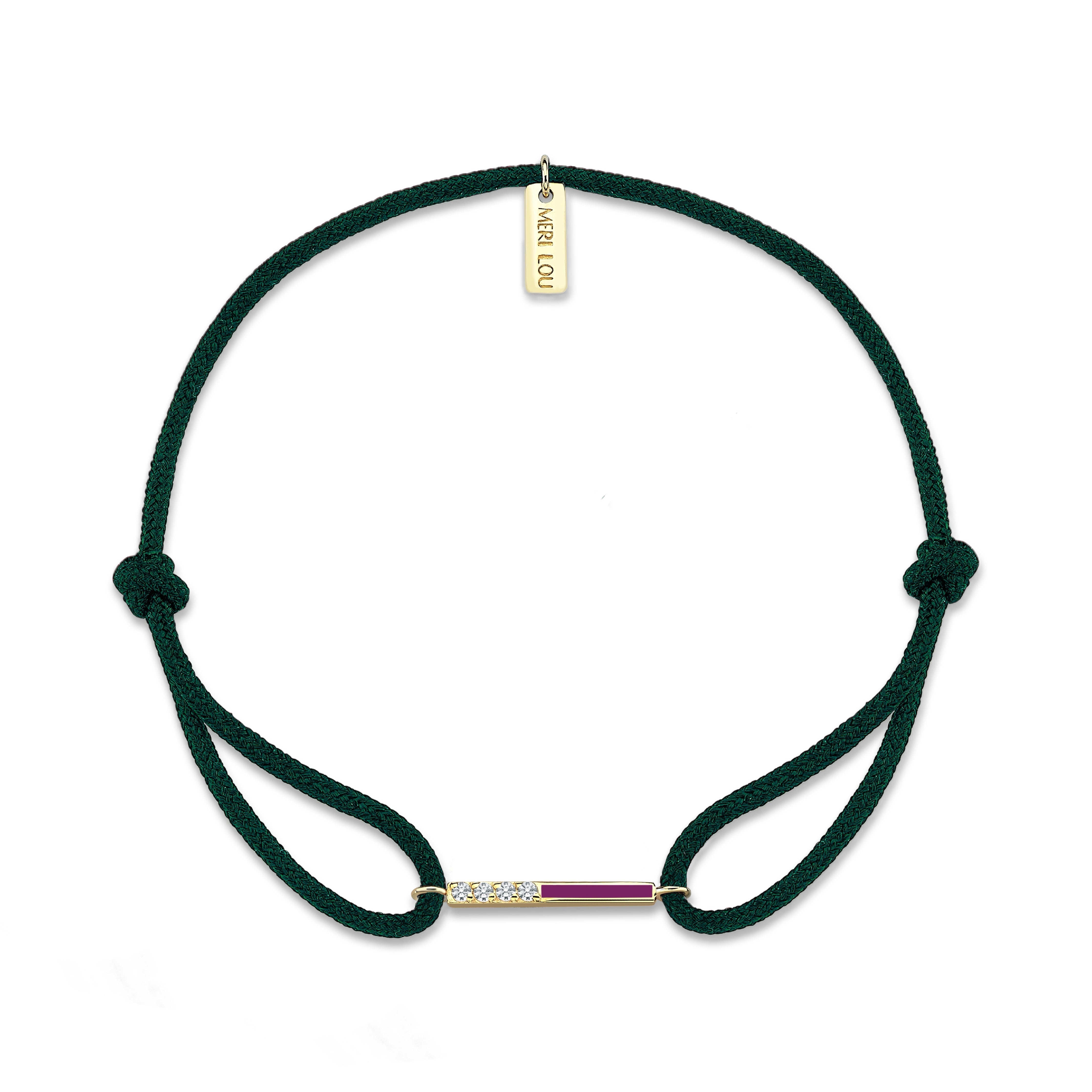 Diamond Initial Cord Bracelet With Purple Enamel