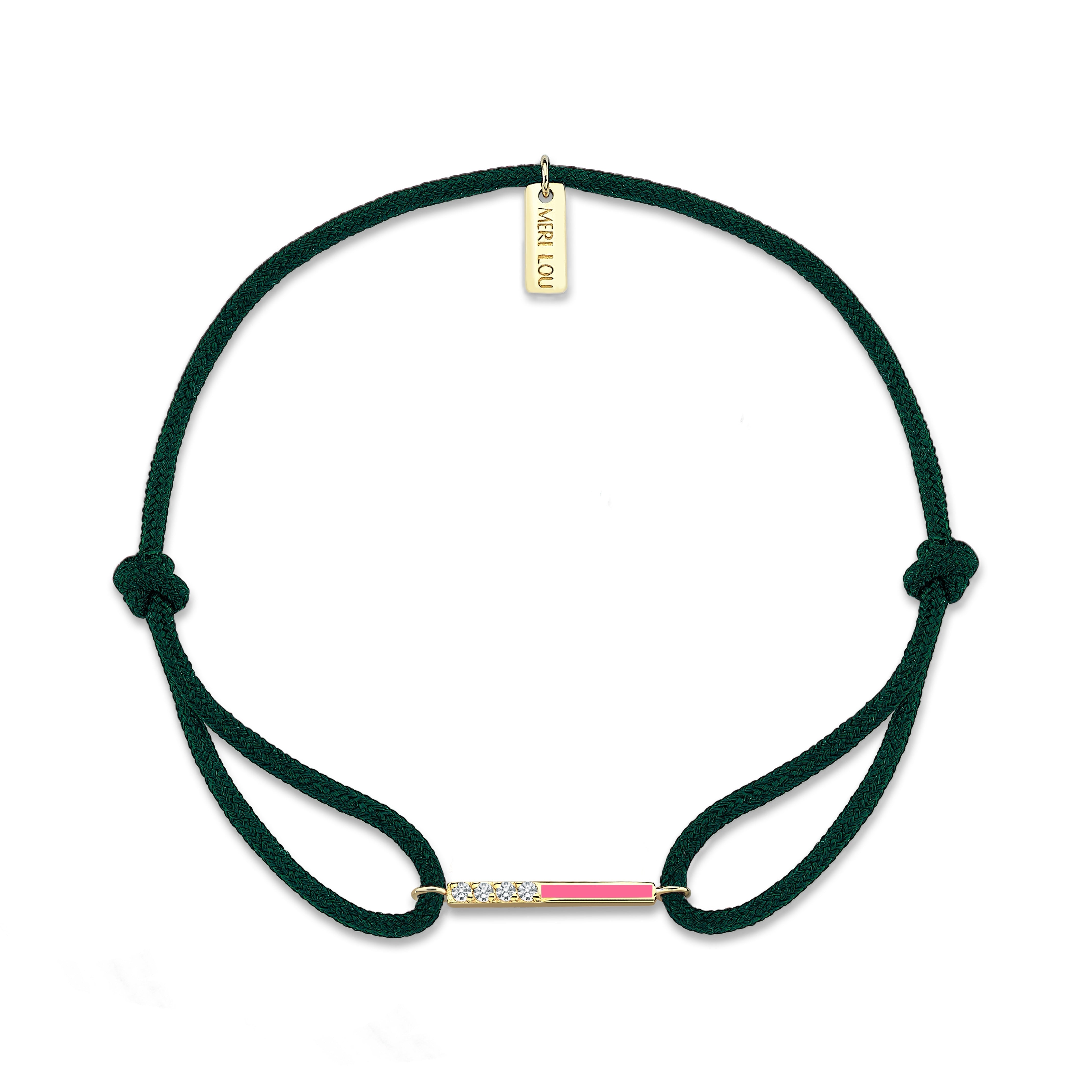 Diamond Initial Cord Bracelet With Pink Enamel