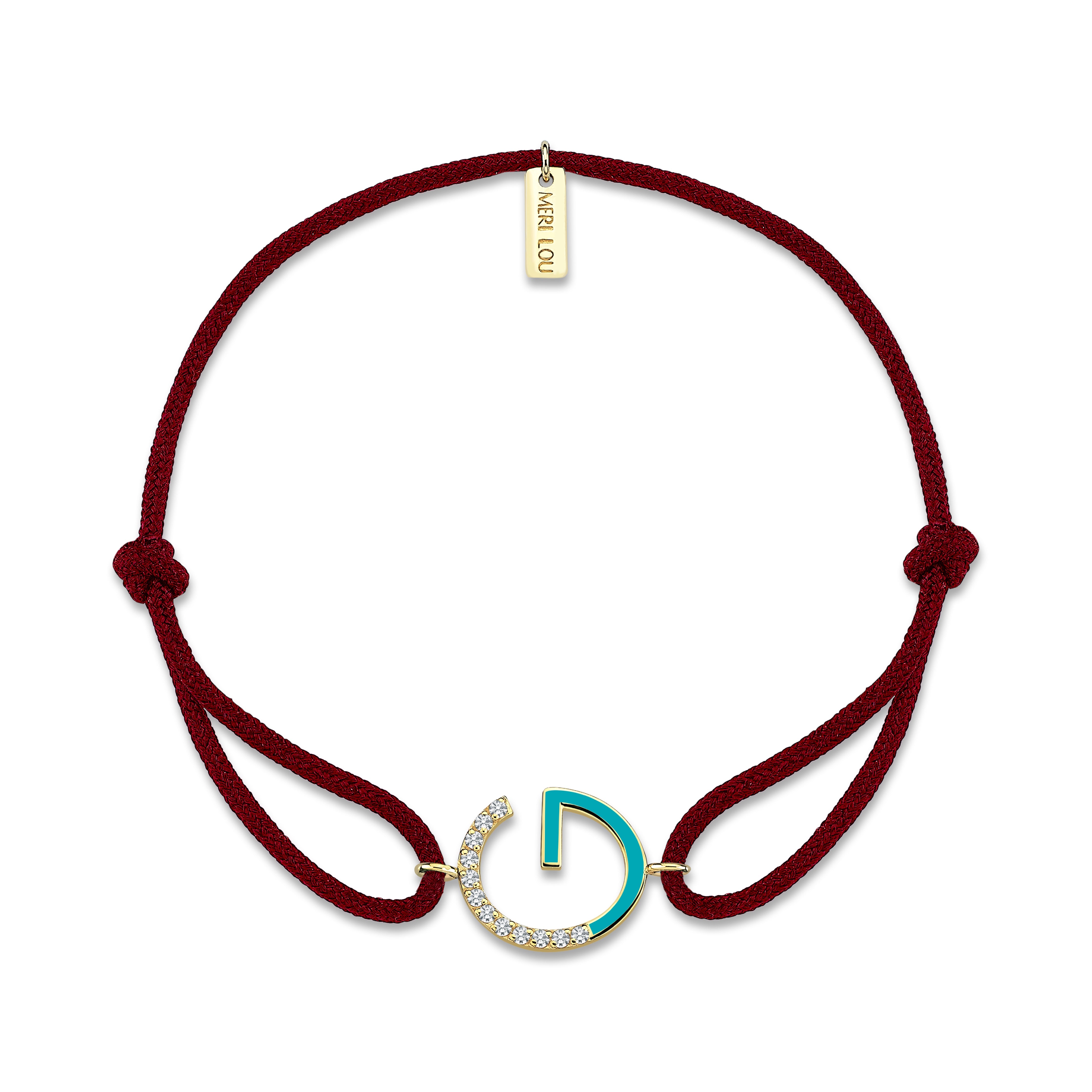 Diamond Initial Cord Bracelet With Turquois Enamel