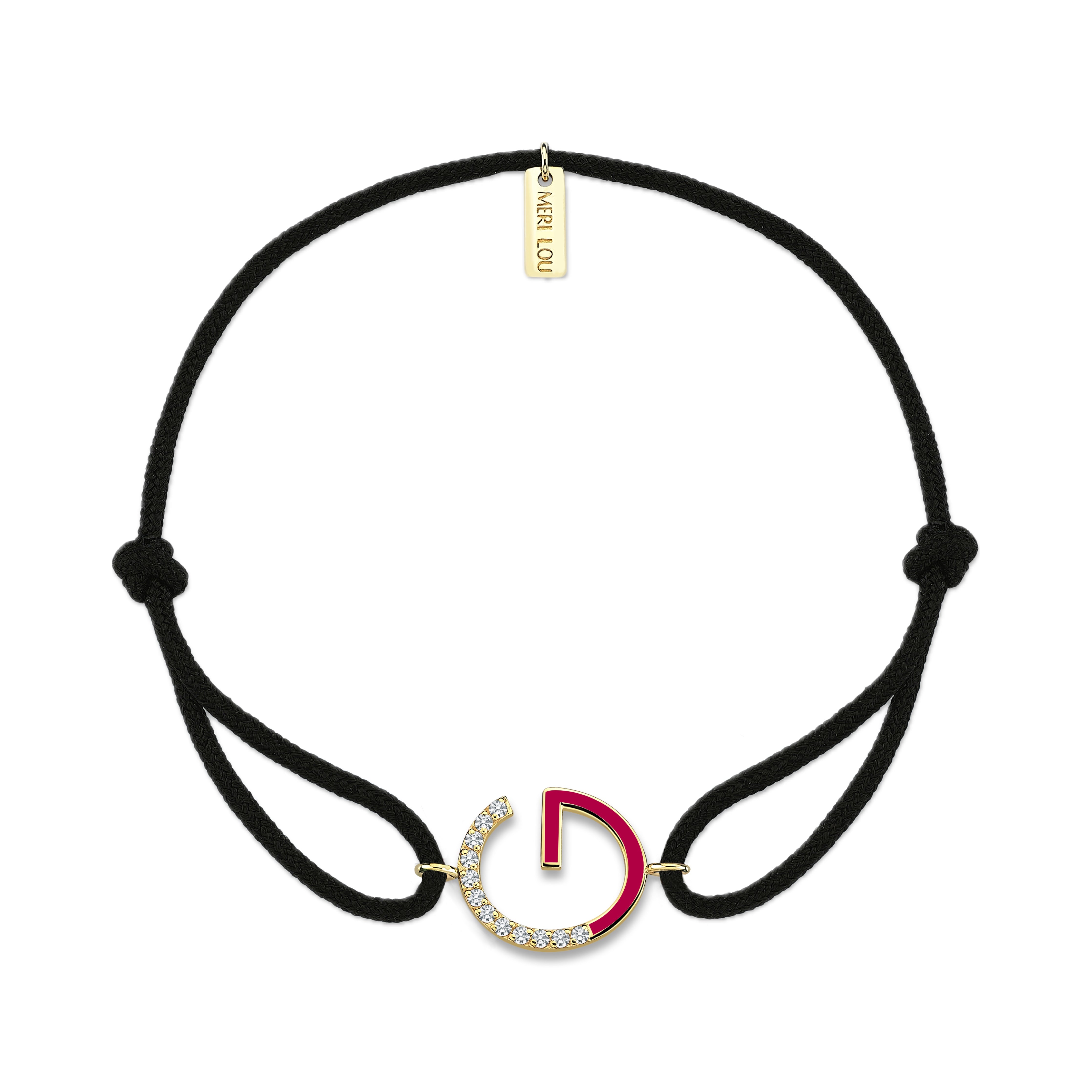 Diamond Initial Cord Bracelet With Fuchsia Enamel