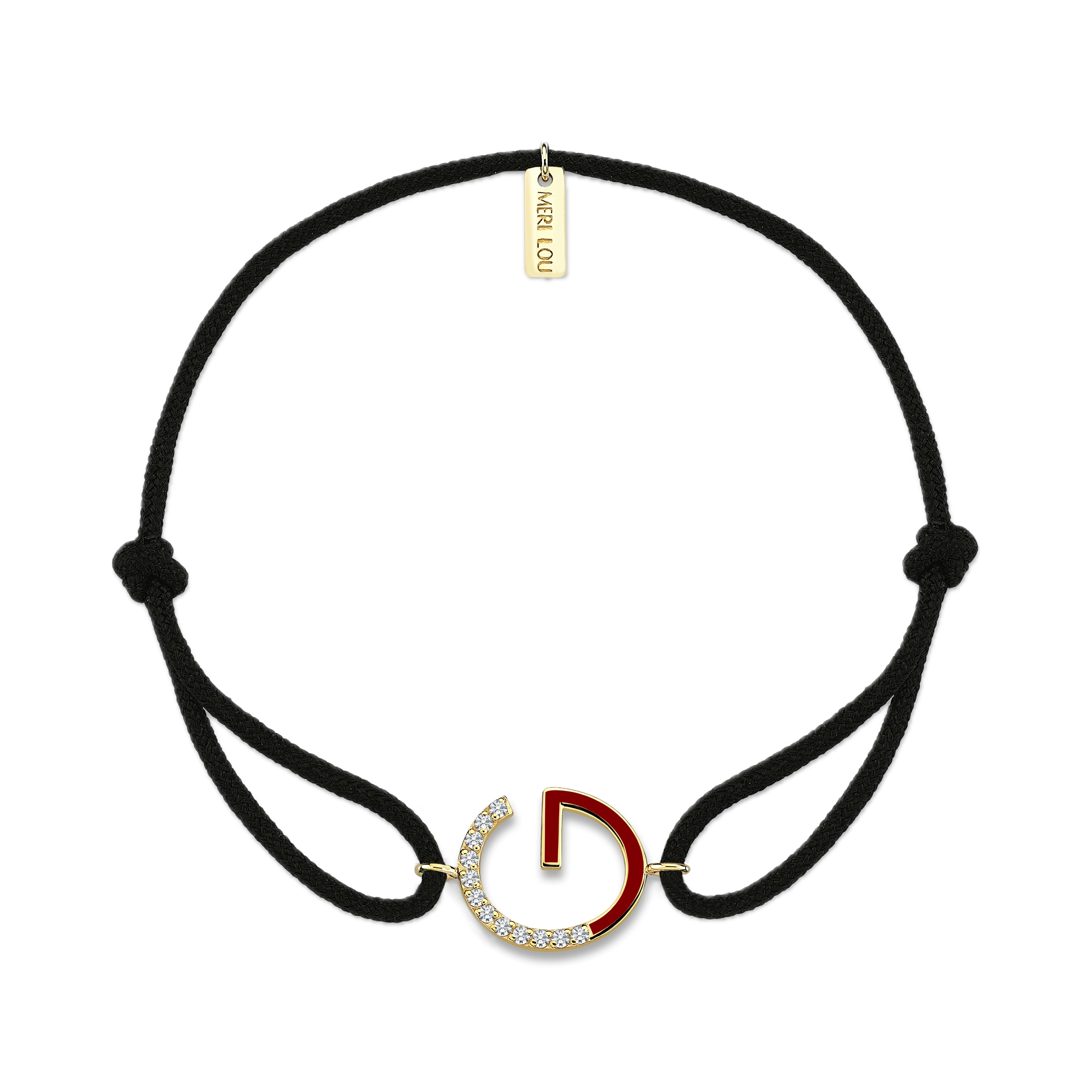 Diamond Initial Cord Bracelet With Red Enamel