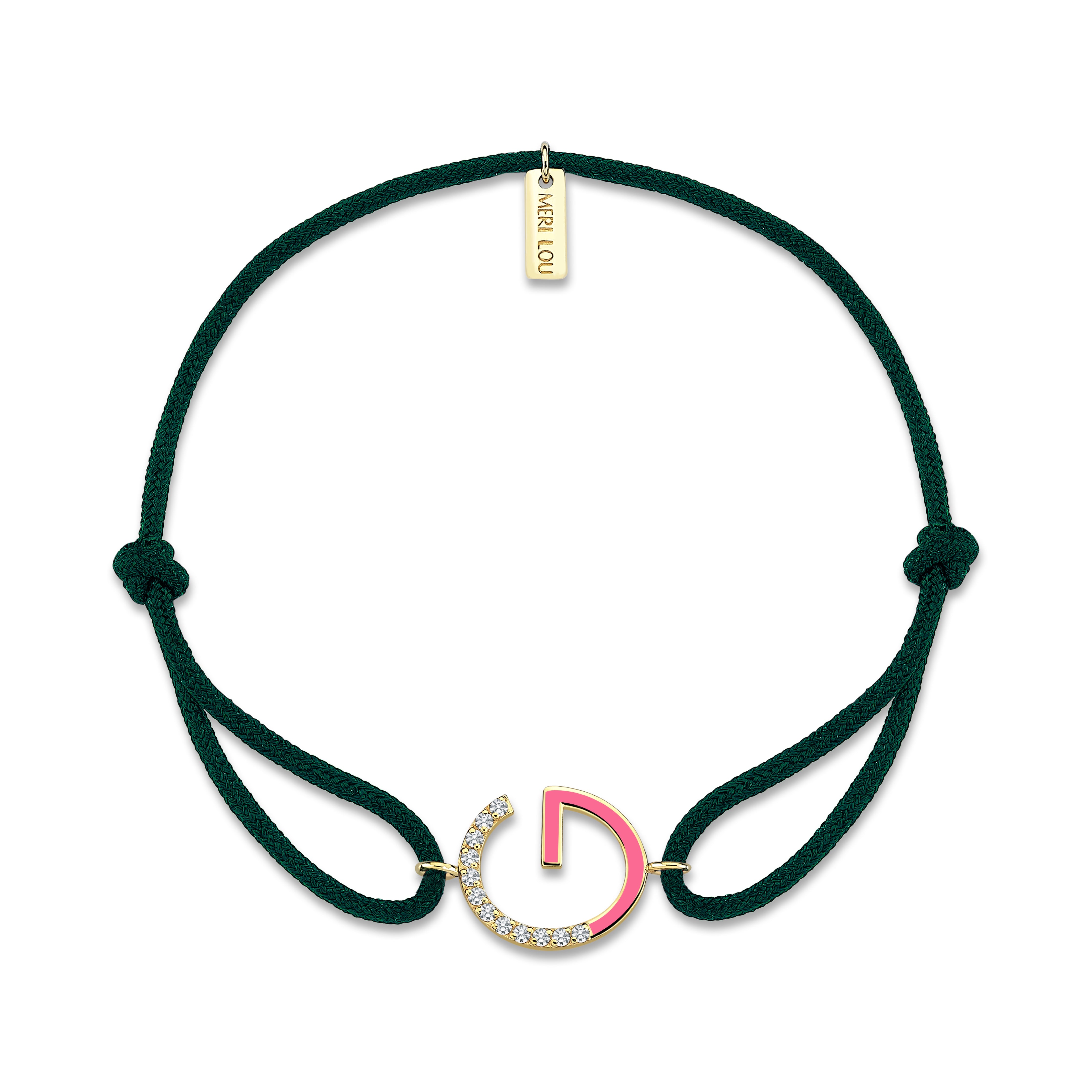 Diamond Initial Cord Bracelet With Pink Enamel