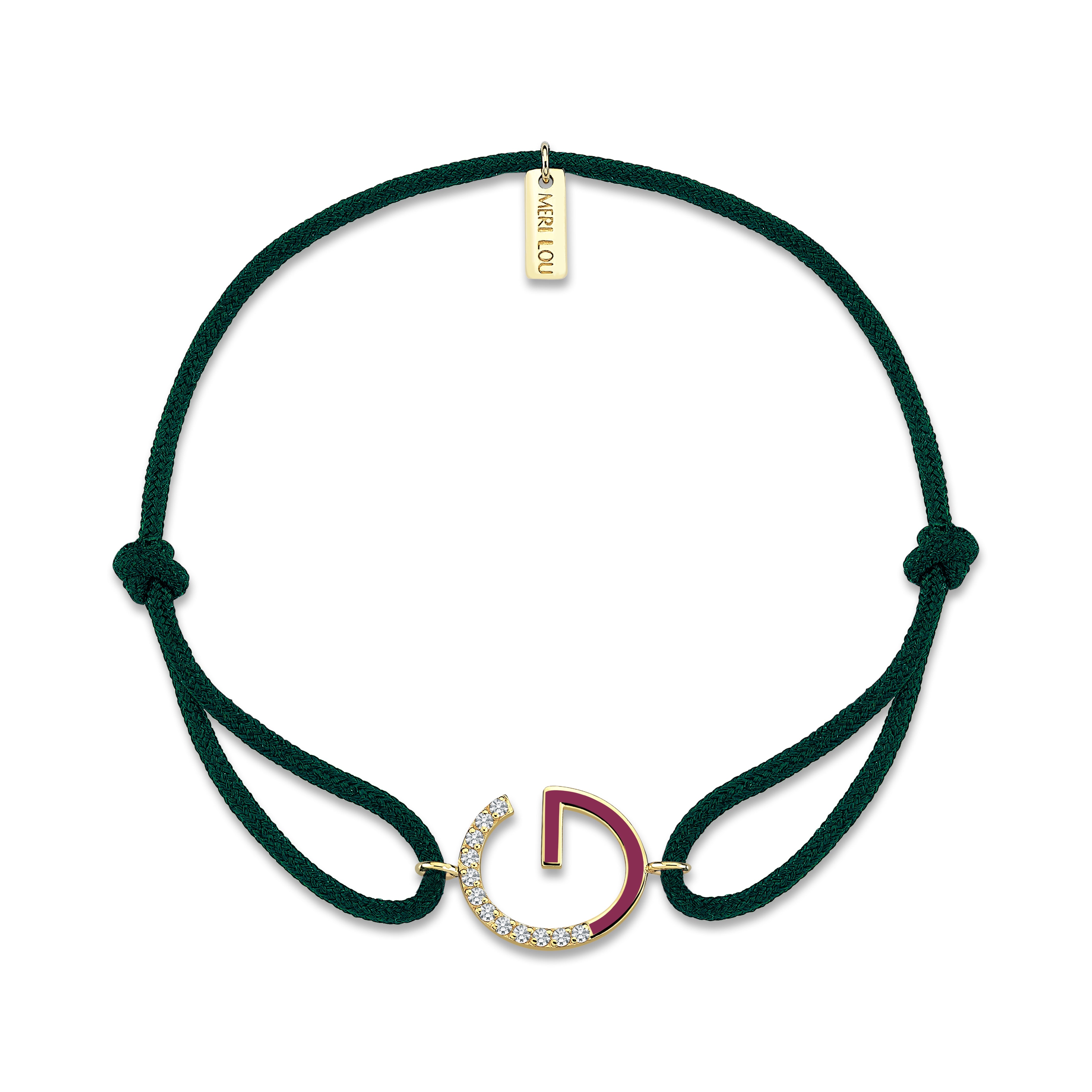 Diamond Initial Cord Bracelet With Purple Enamel