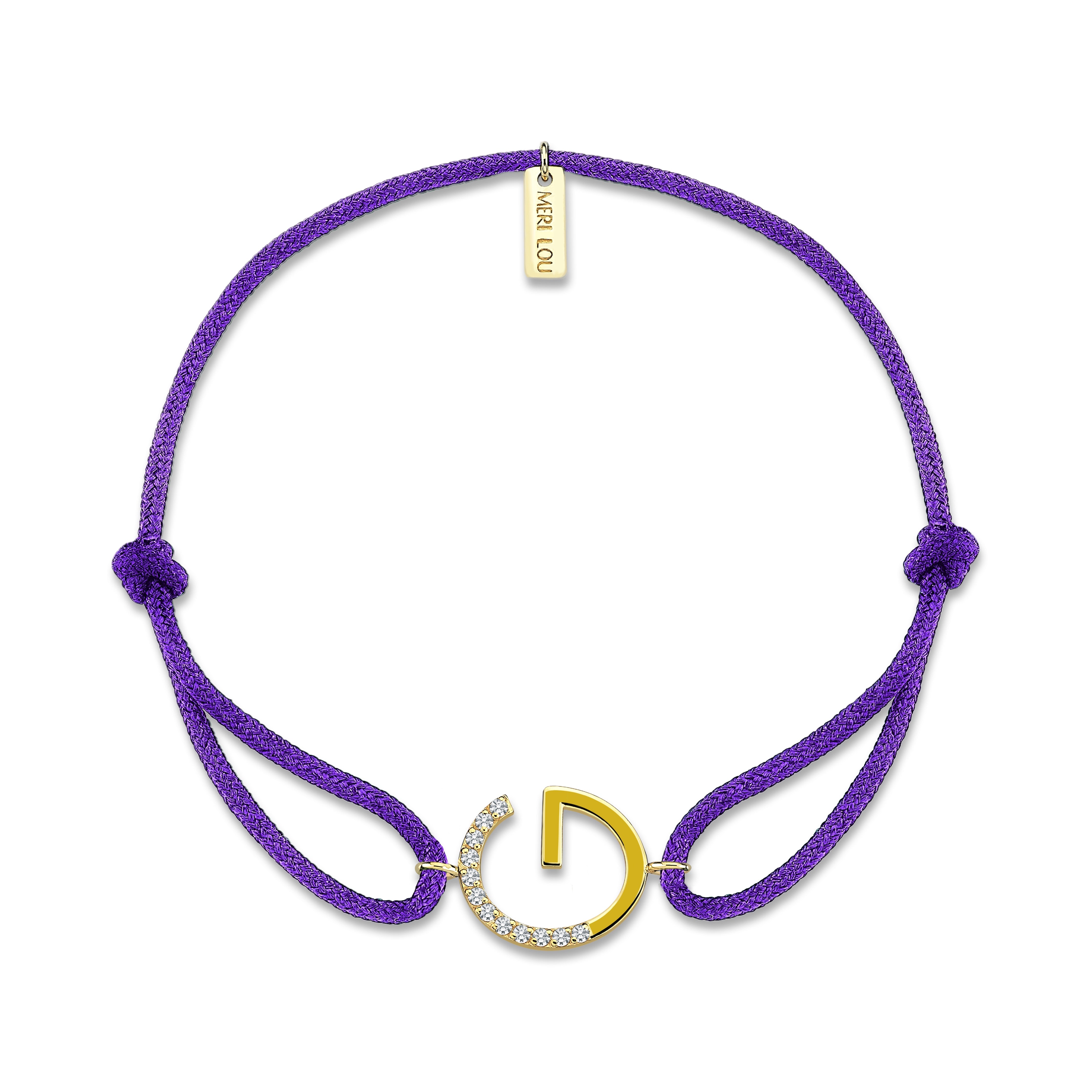 Diamond Initial Cord Bracelet With Yellow Enamel