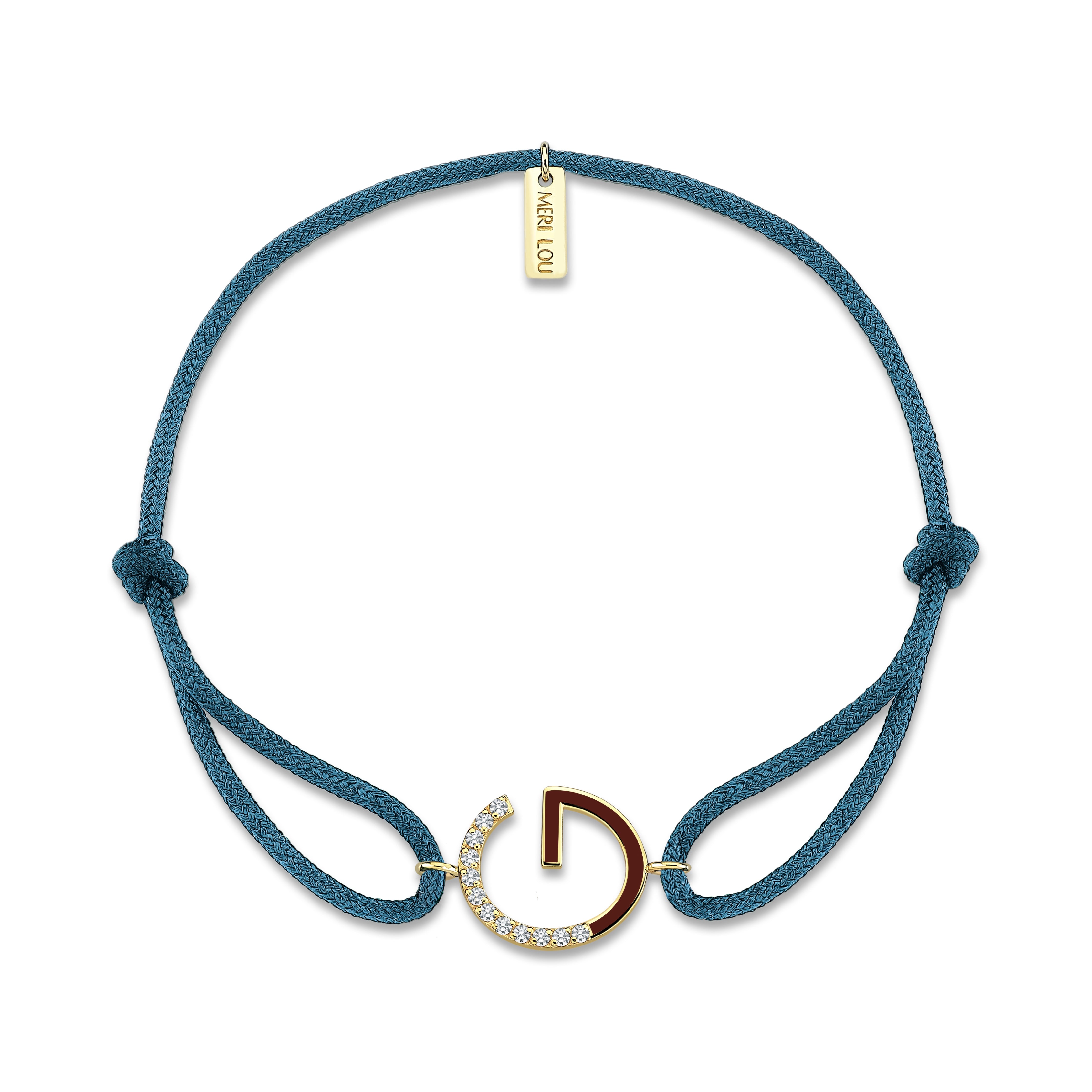 Diamond Initial Cord Bracelet With Burgundy Enamel