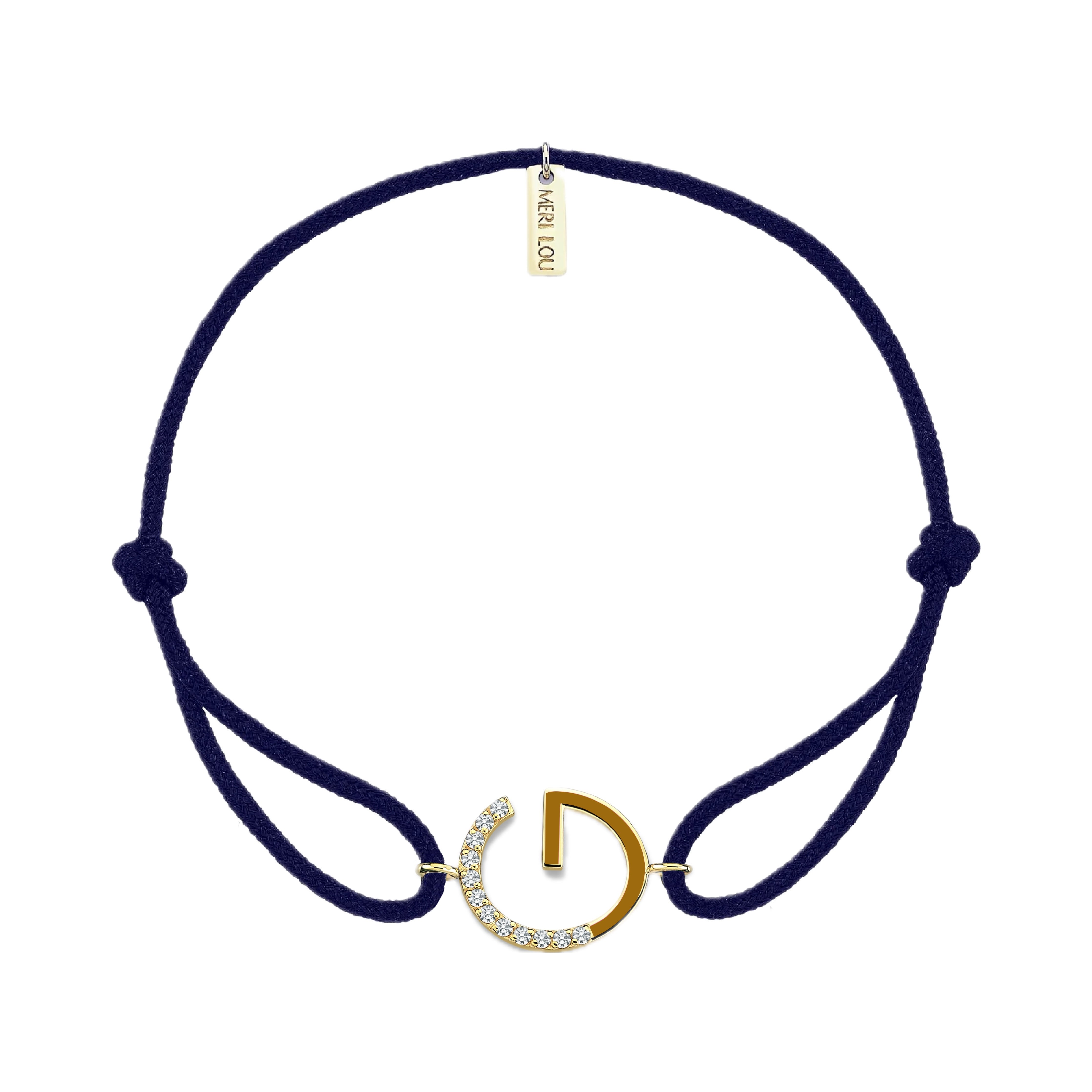 Diamond Initial Cord Bracelet With Mustard Enamel