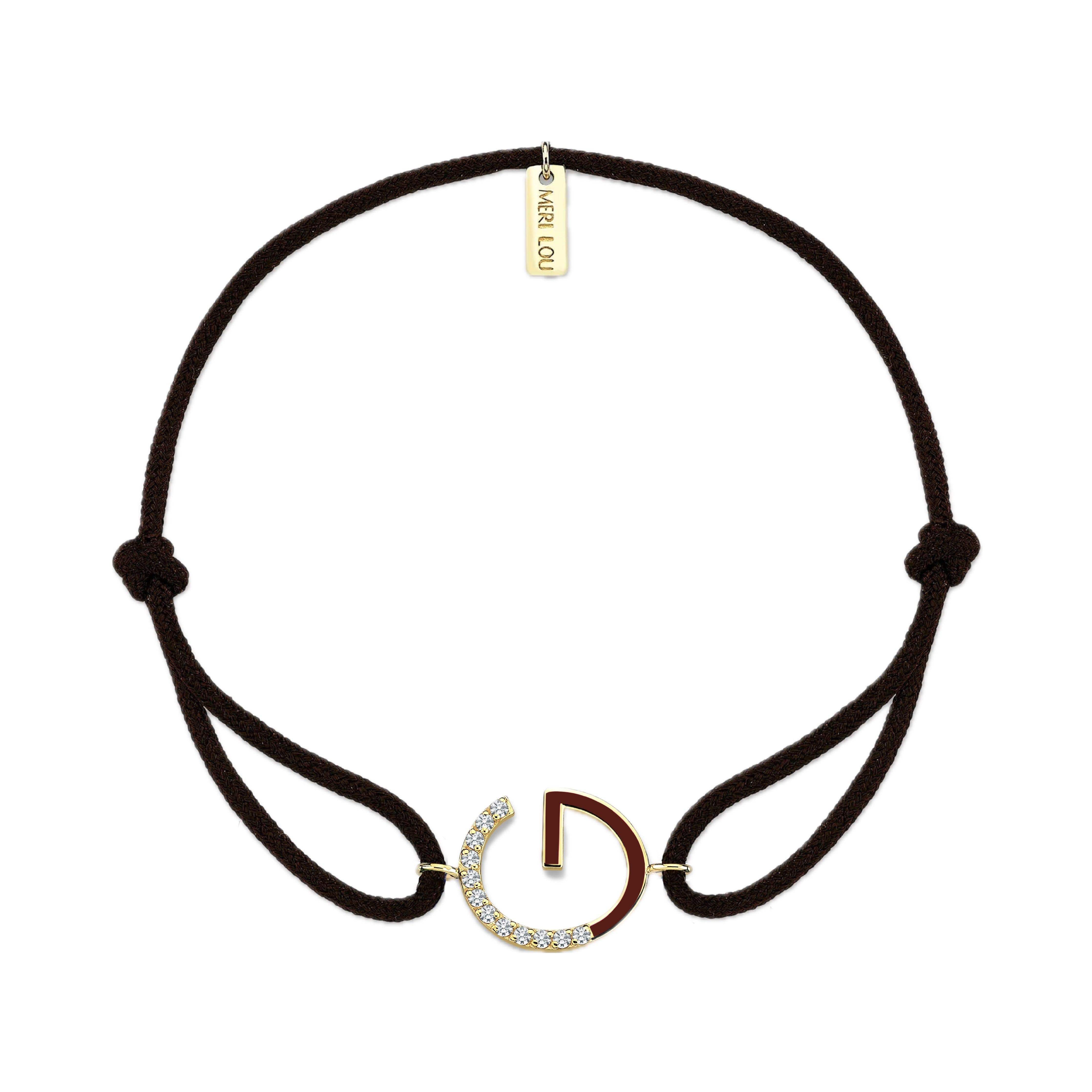 Diamond Initial Cord Bracelet With Burgundy Enamel