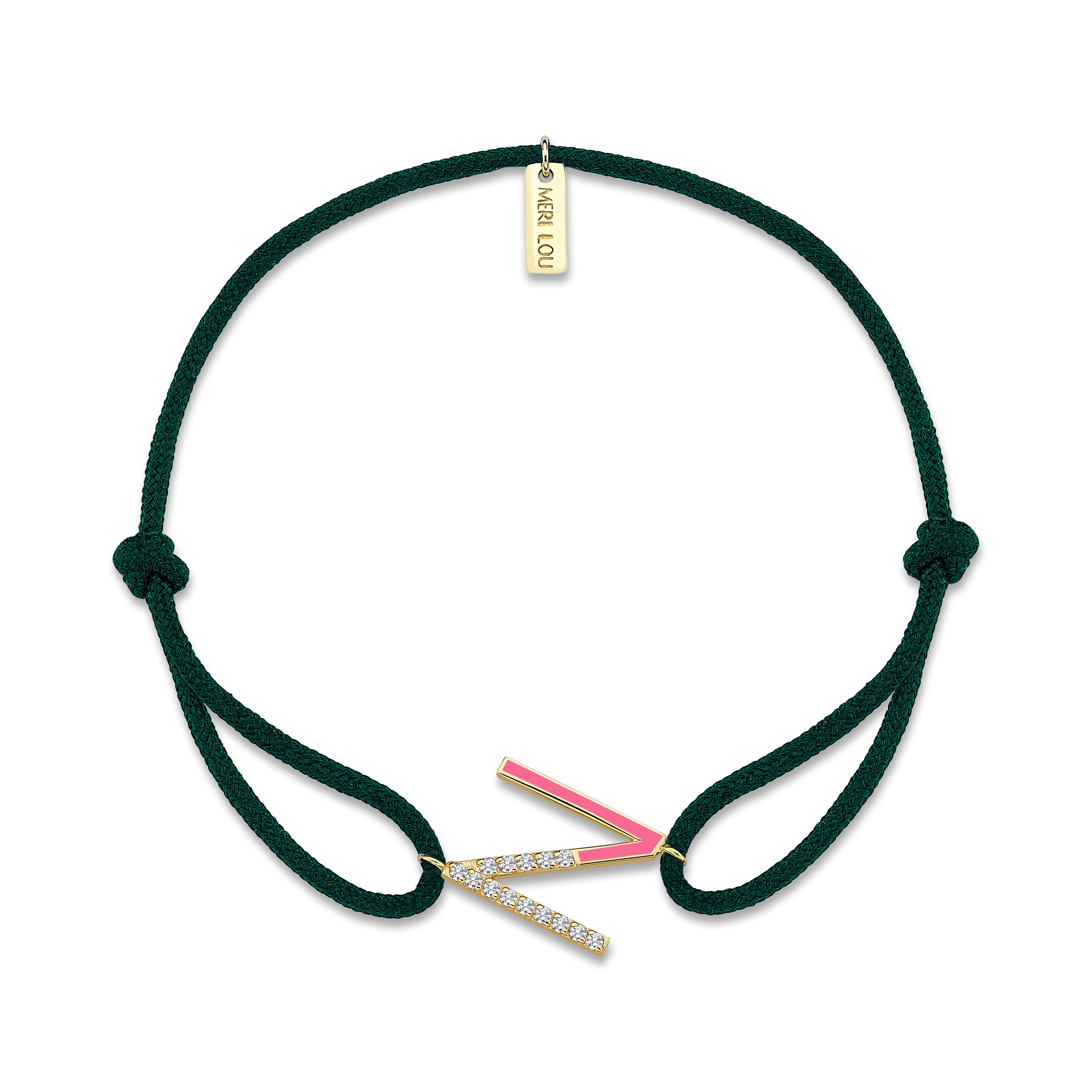 Diamond Initial Cord Bracelet With Pink Enamel
