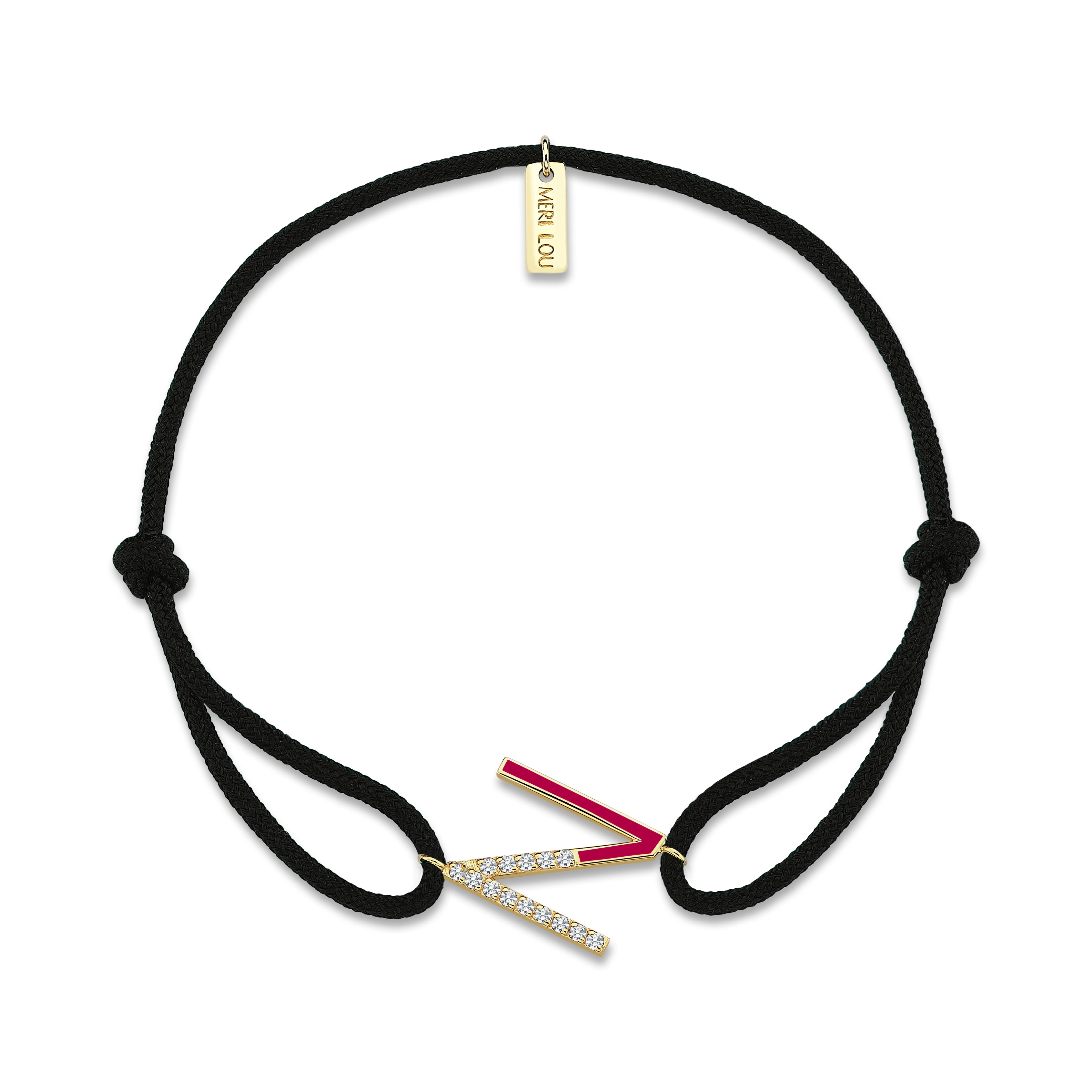 Diamond Initial Cord Bracelet With Fuchsia Enamel