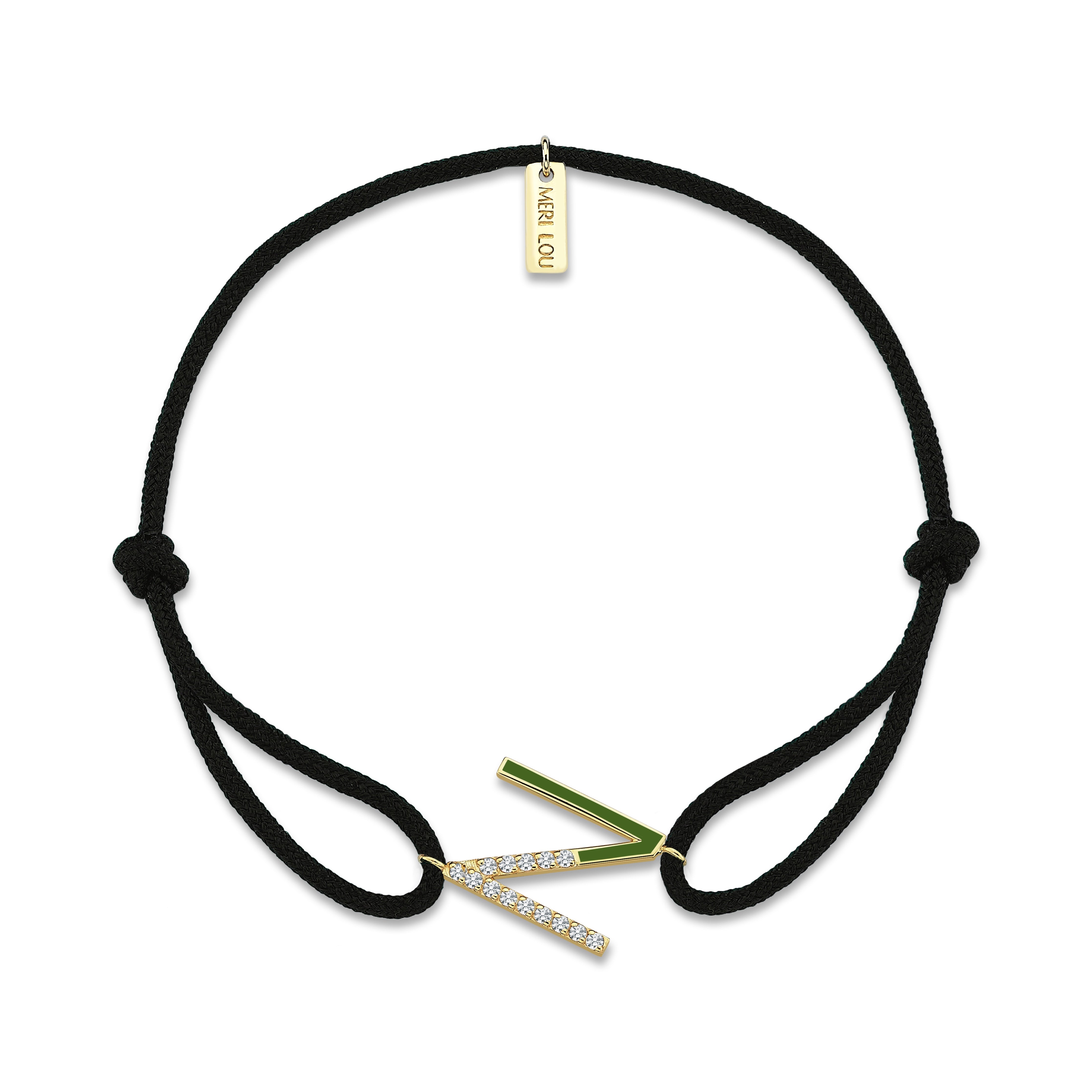 Diamond Initial Cord Bracelet With Green Enamel