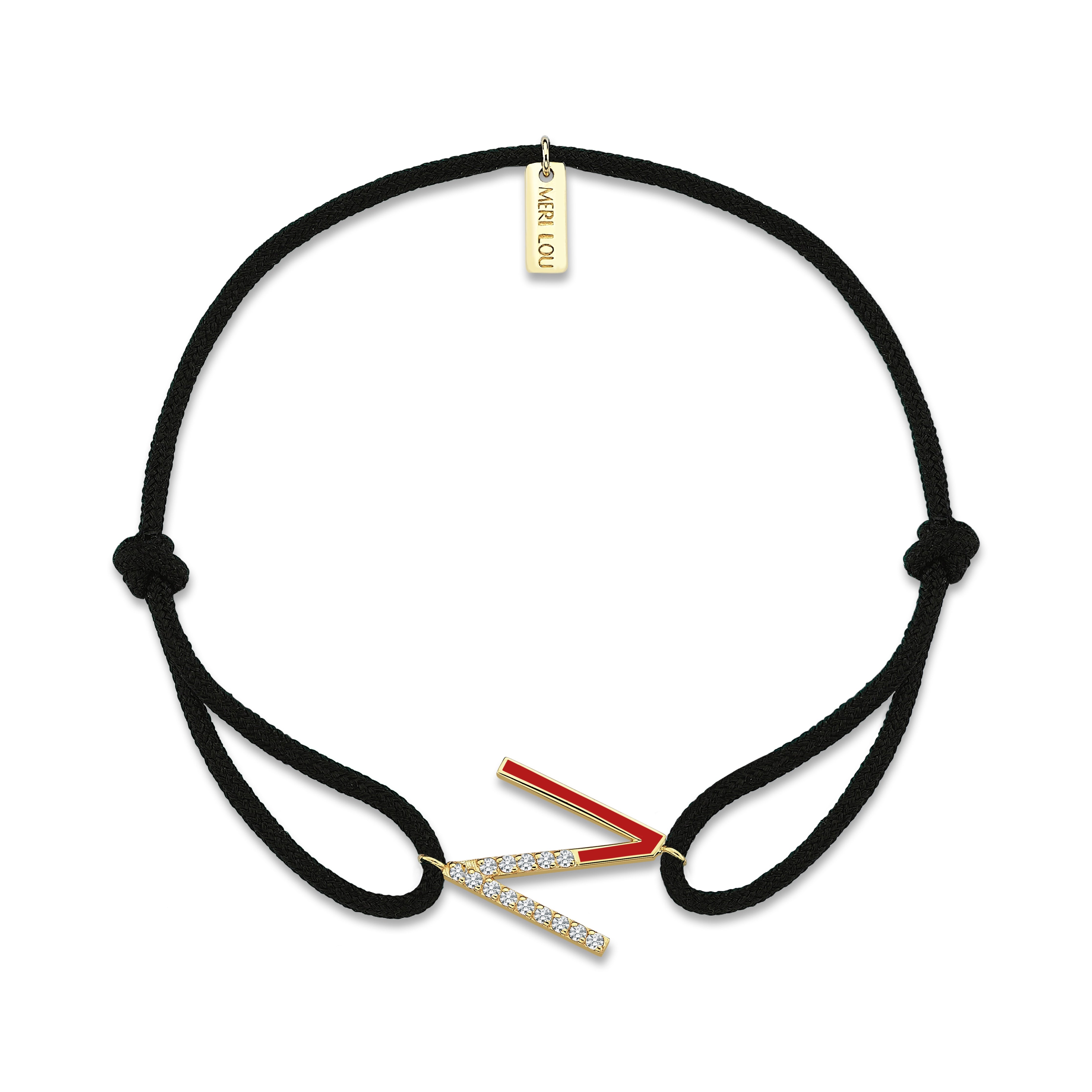 Diamond Initial Cord Bracelet With Red Enamel