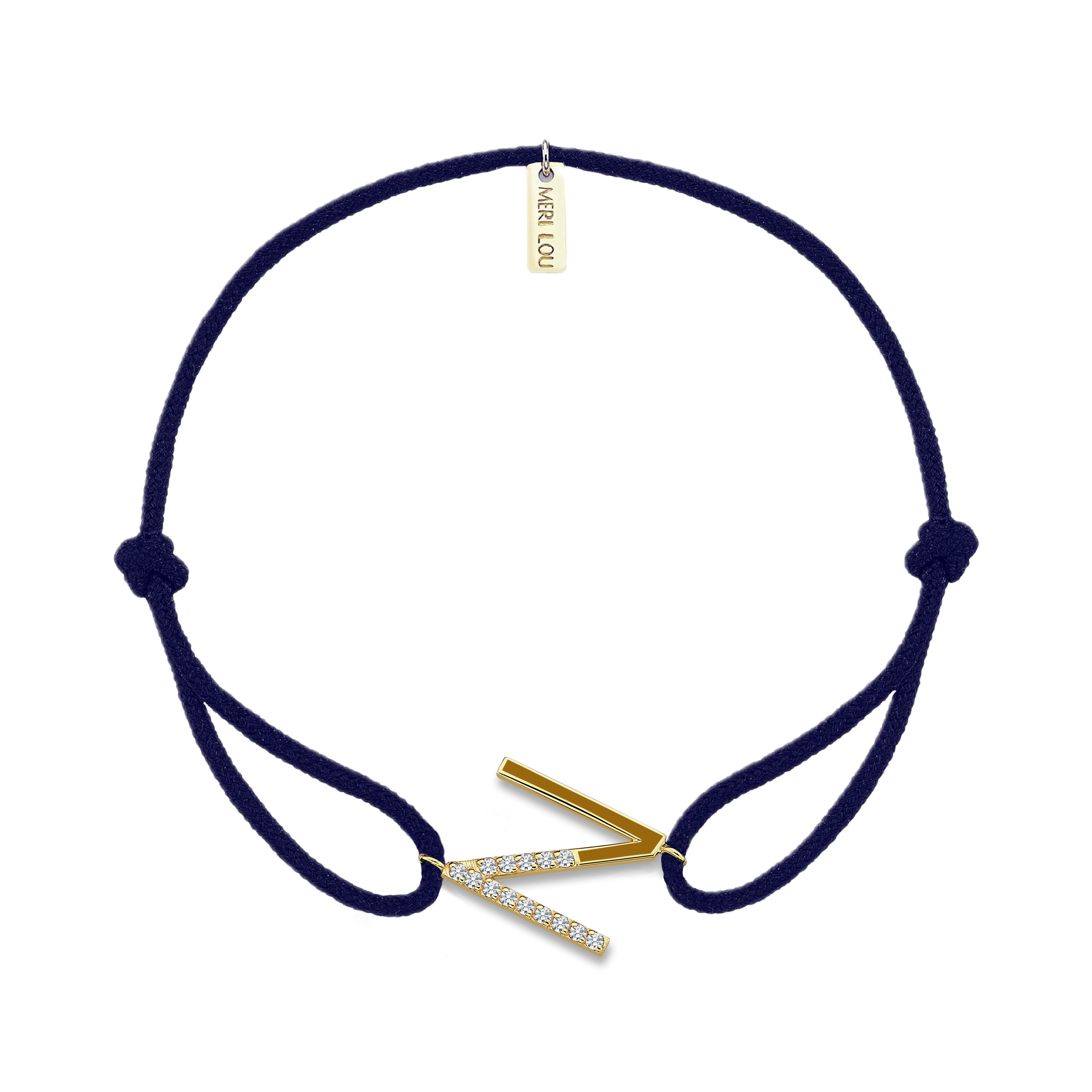 Diamond Initial Cord Bracelet With Mustard Enamel