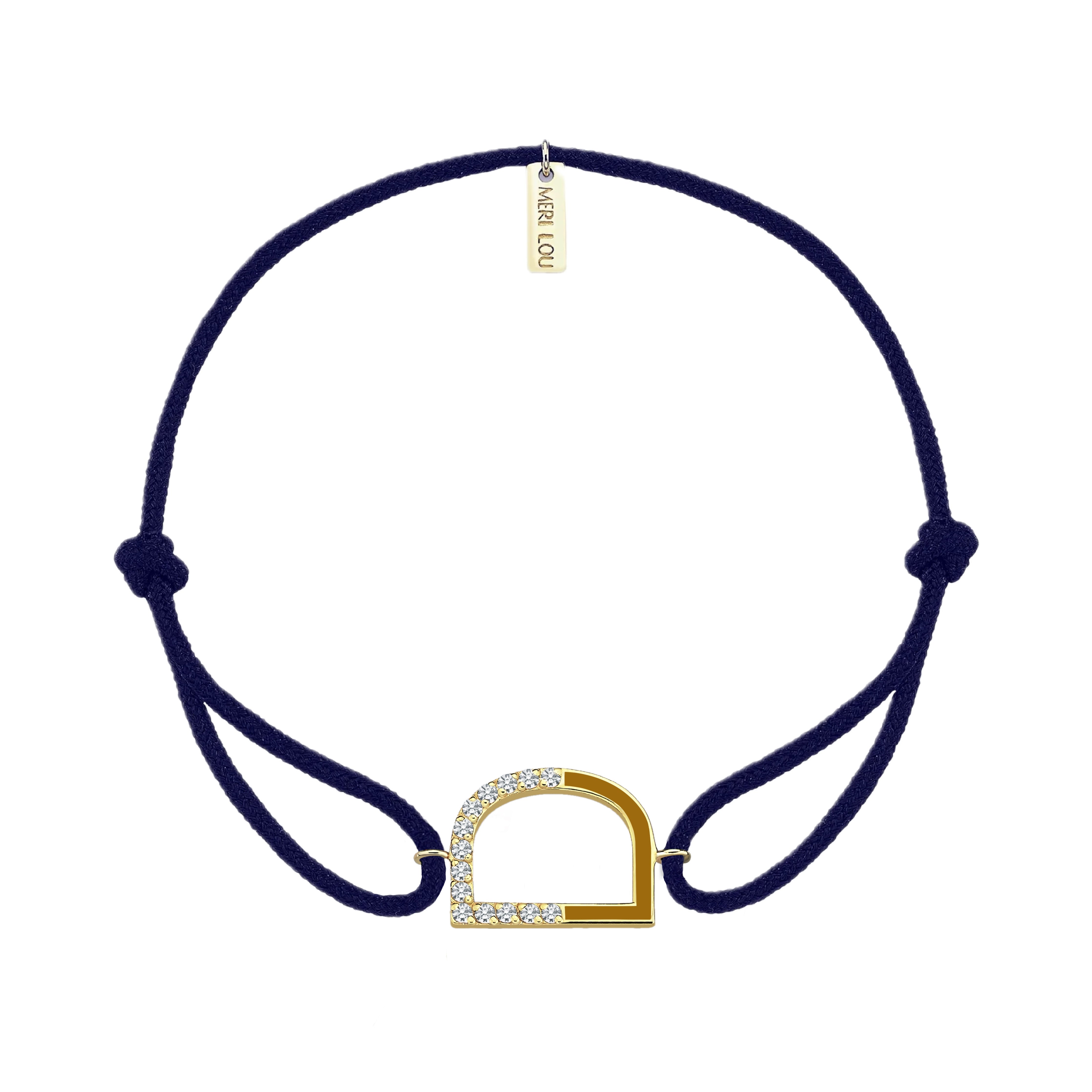 Diamond Initial Cord Bracelet With Mustard Enamel