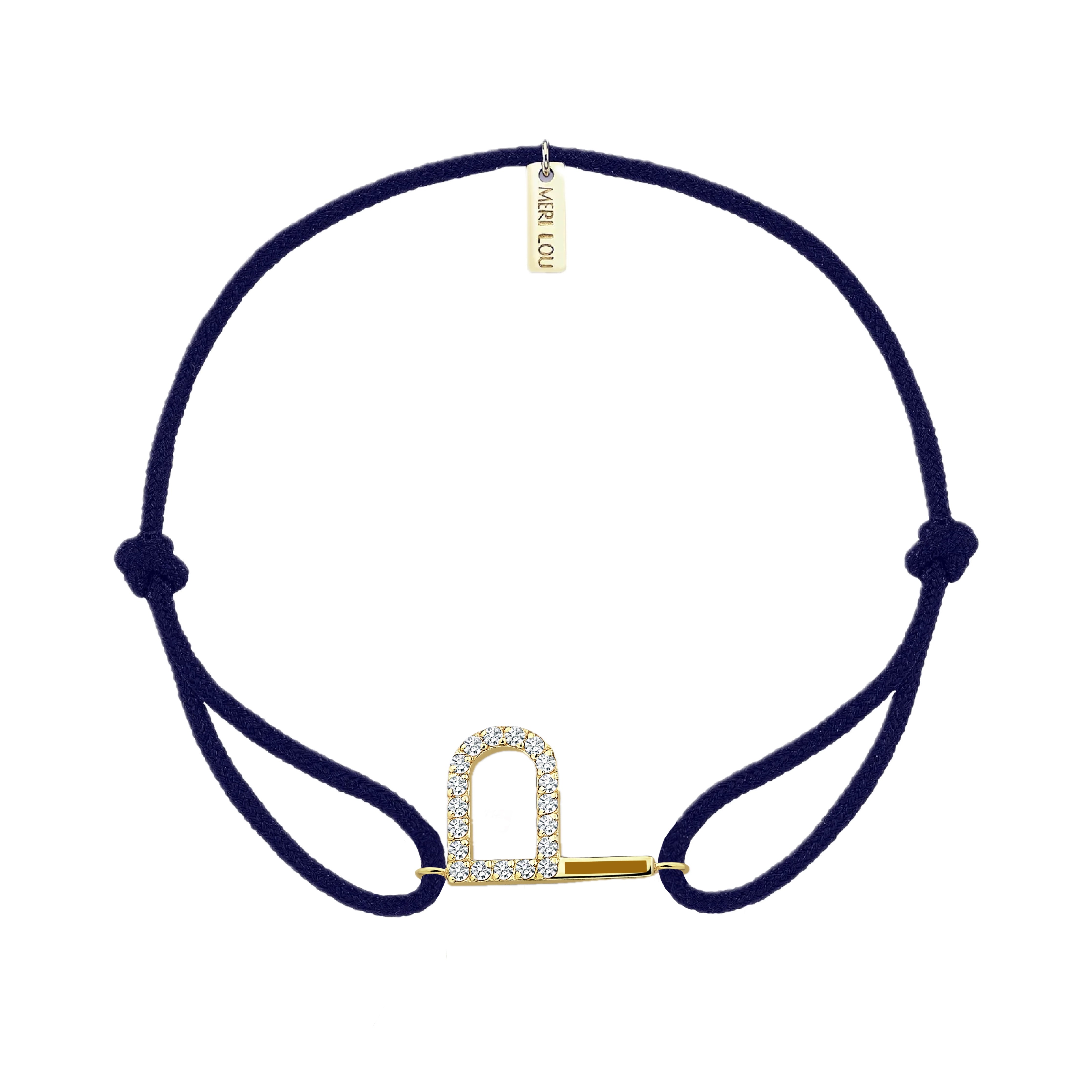 Diamond Initial Cord Bracelet With Mustard Enamel