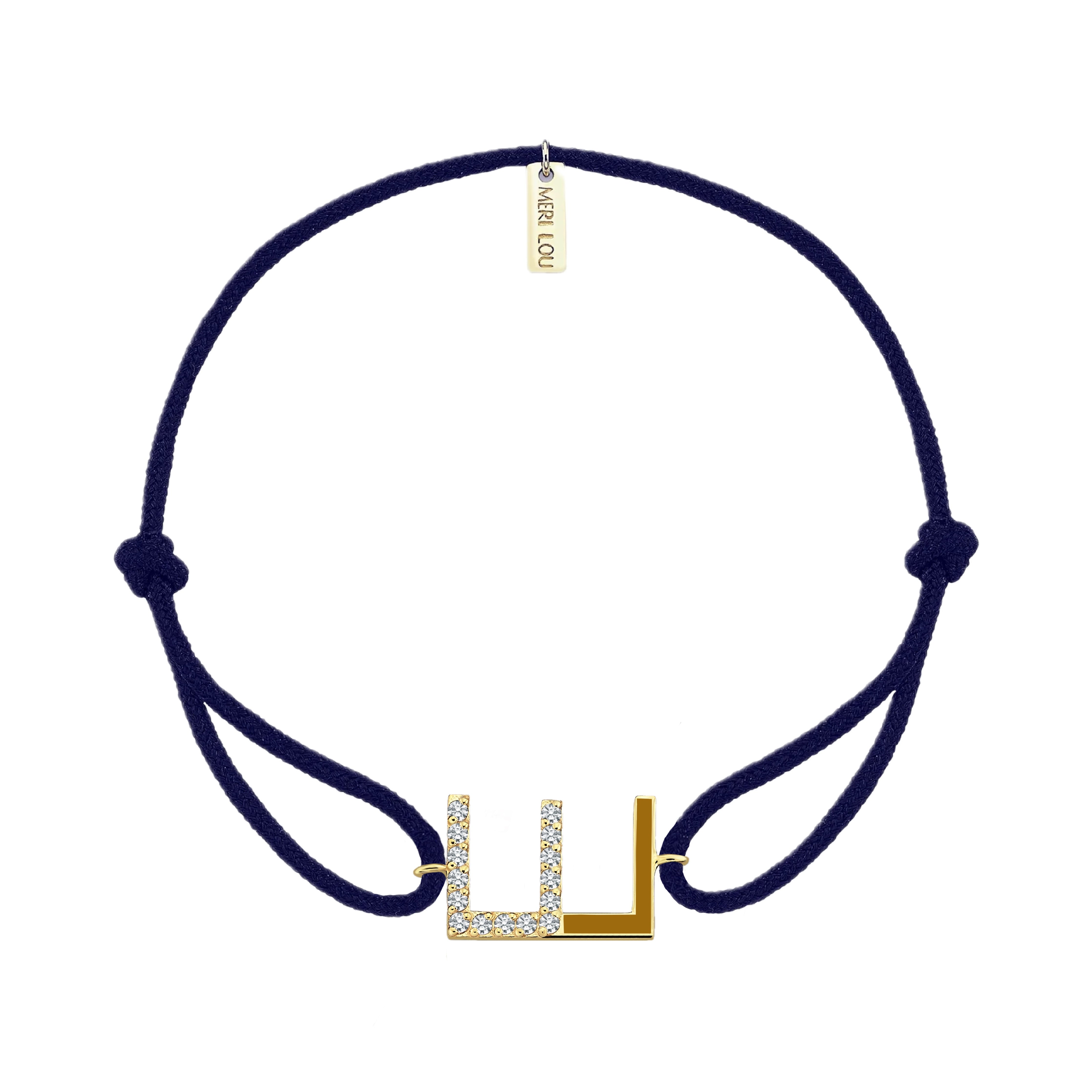 Diamond Initial Cord Bracelet With Mustard Enamel