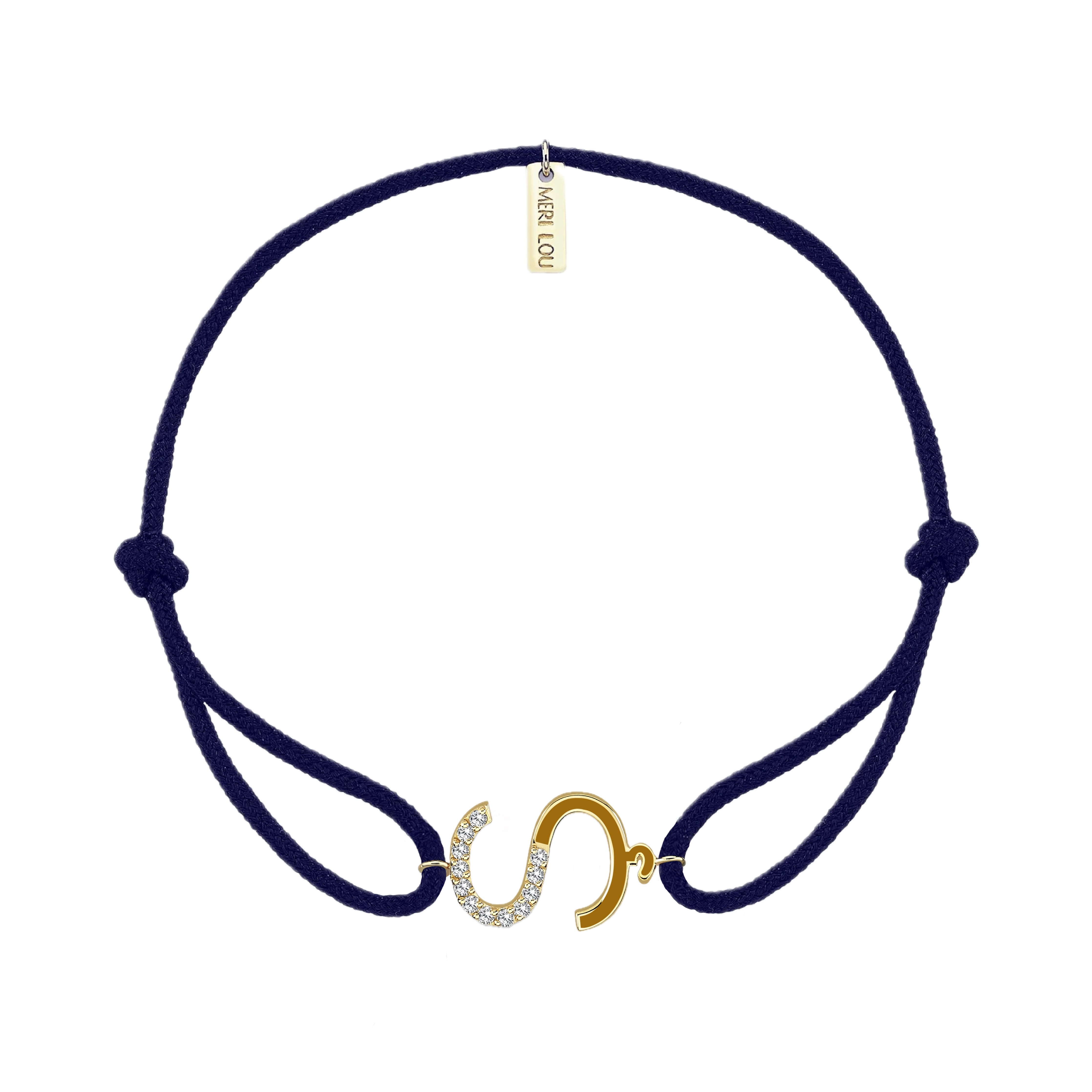 Diamond Initial Cord Bracelet With Mustard Enamel