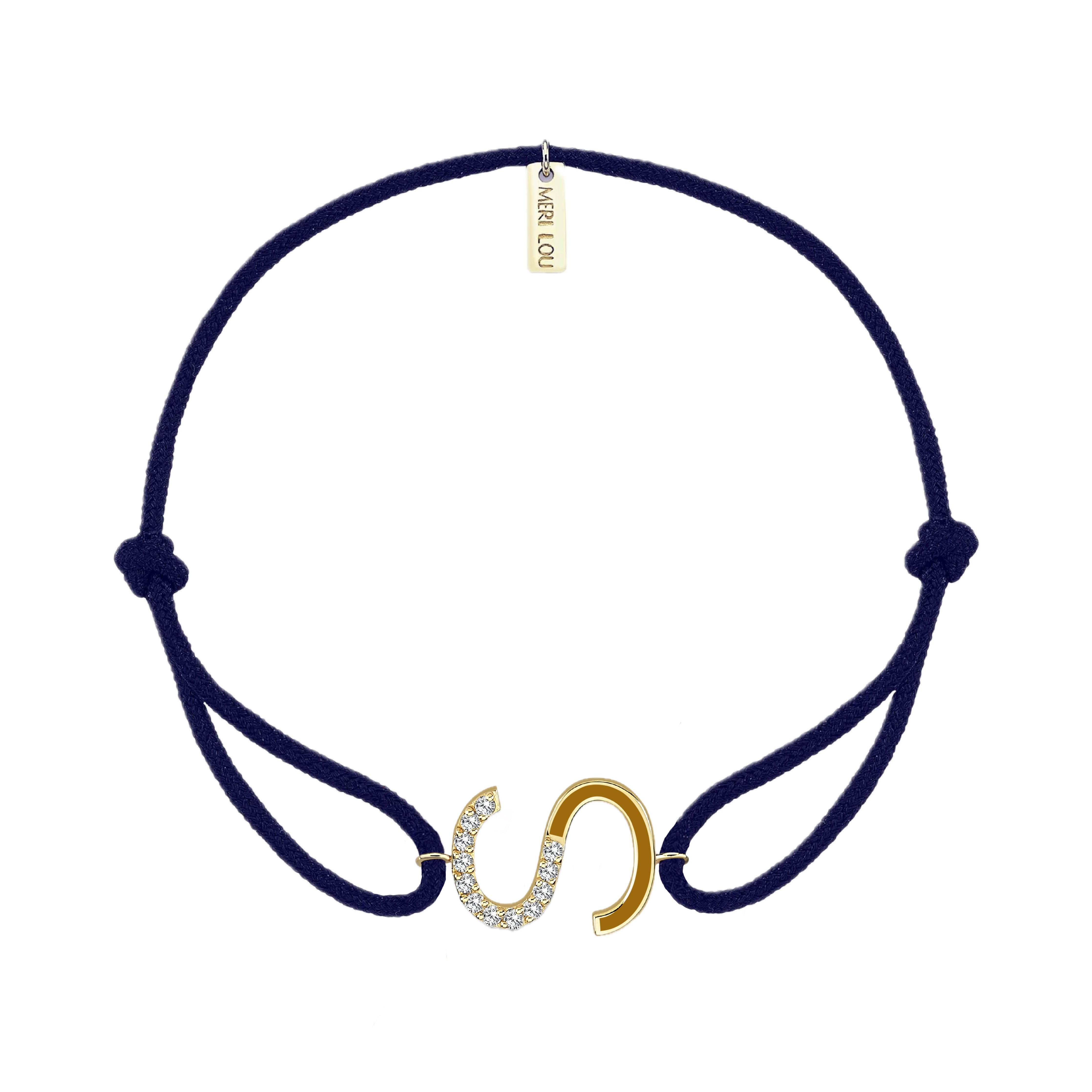 Diamond Initial Cord Bracelet With Mustard Enamel