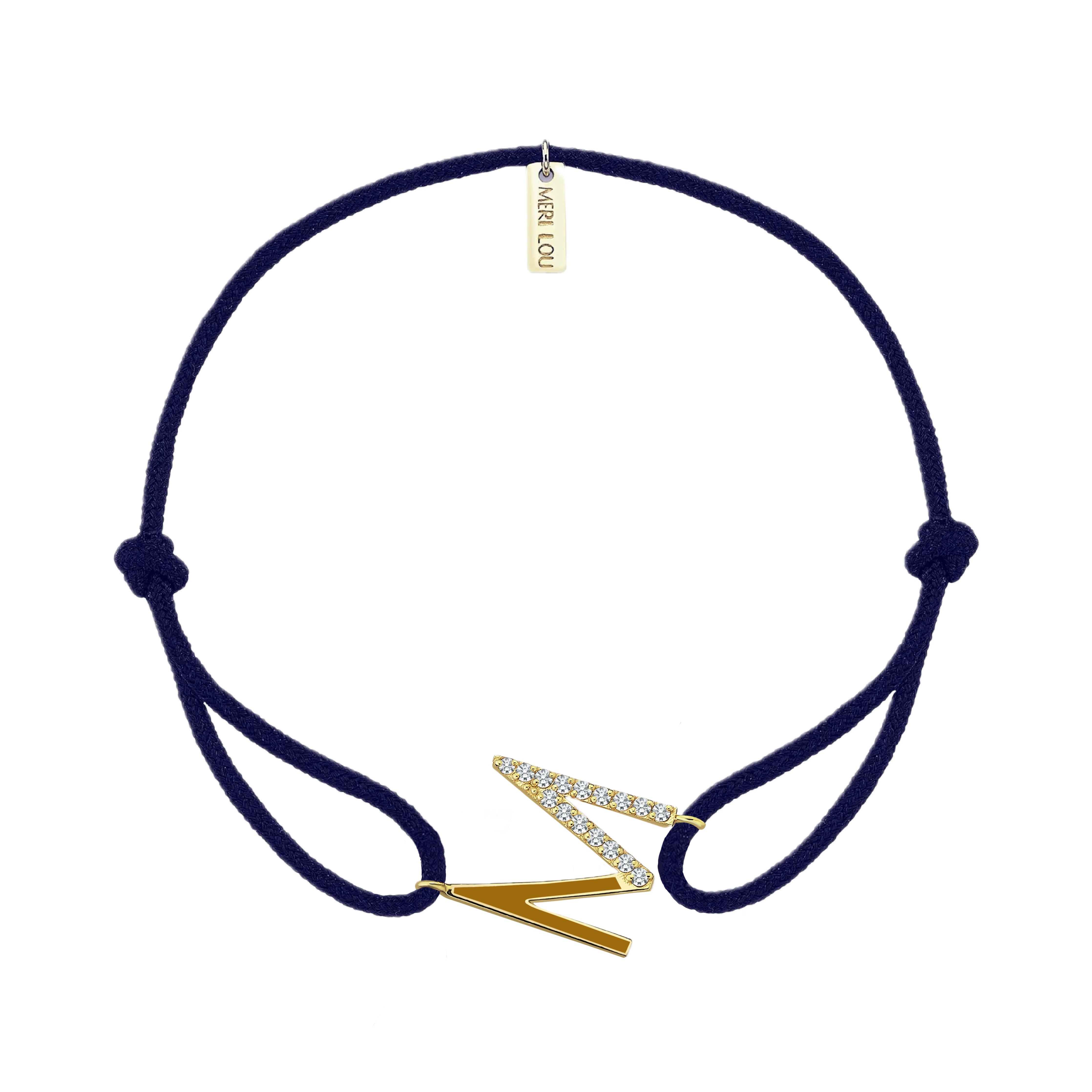 Diamond Initial Cord Bracelet With Mustard Enamel