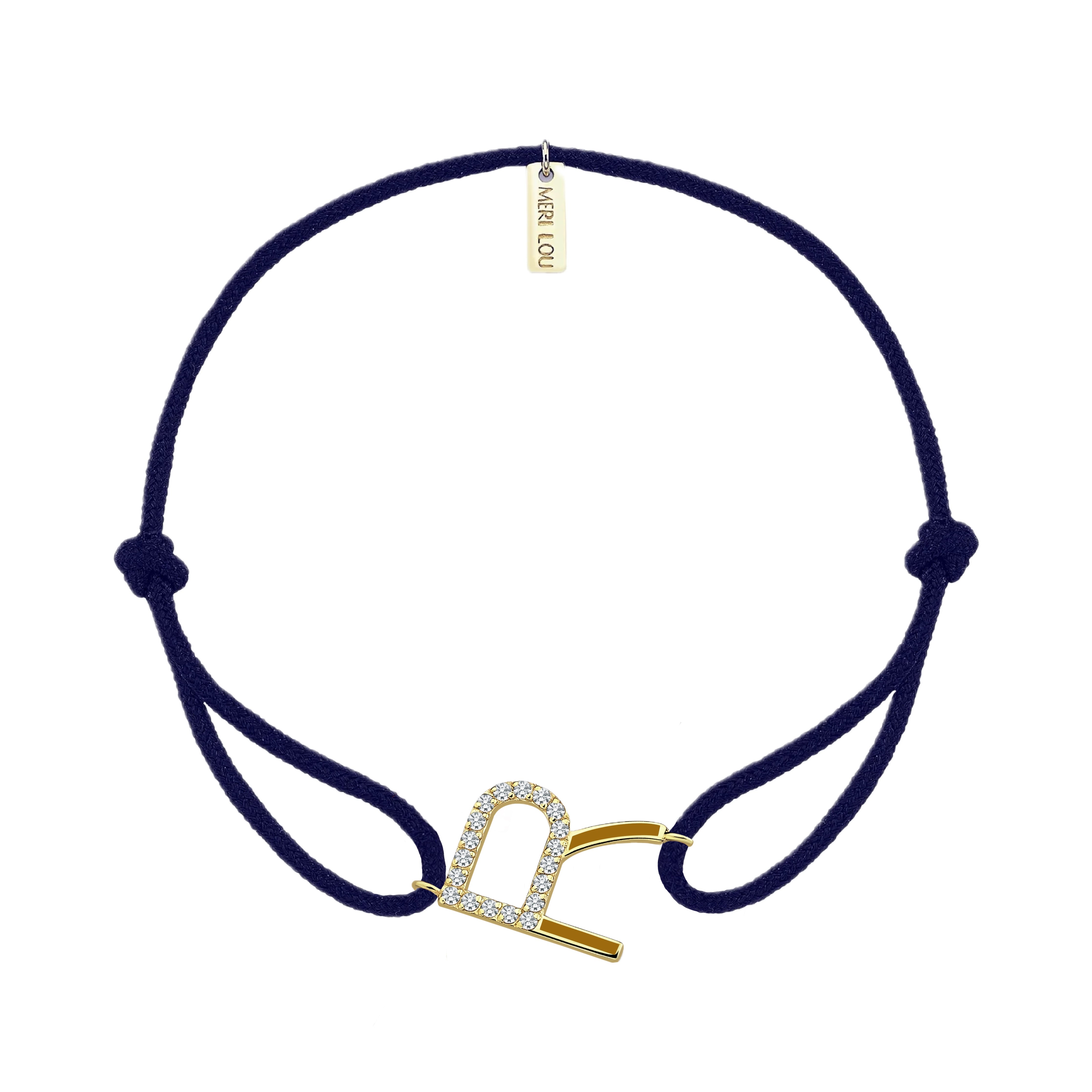 Diamond Initial Cord Bracelet With Mustard Enamel