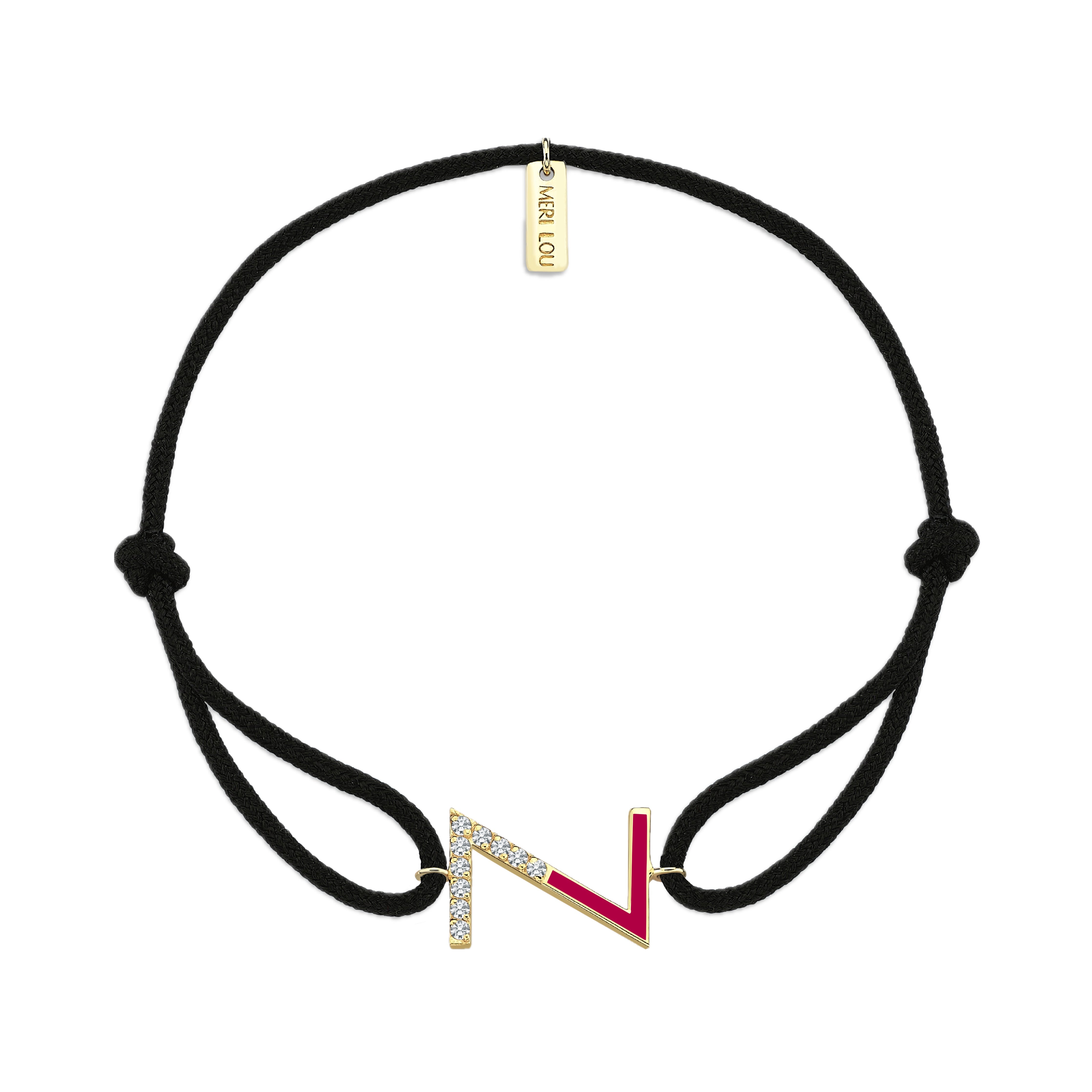 Diamond Initial Cord Bracelet With Fuchsia Enamel