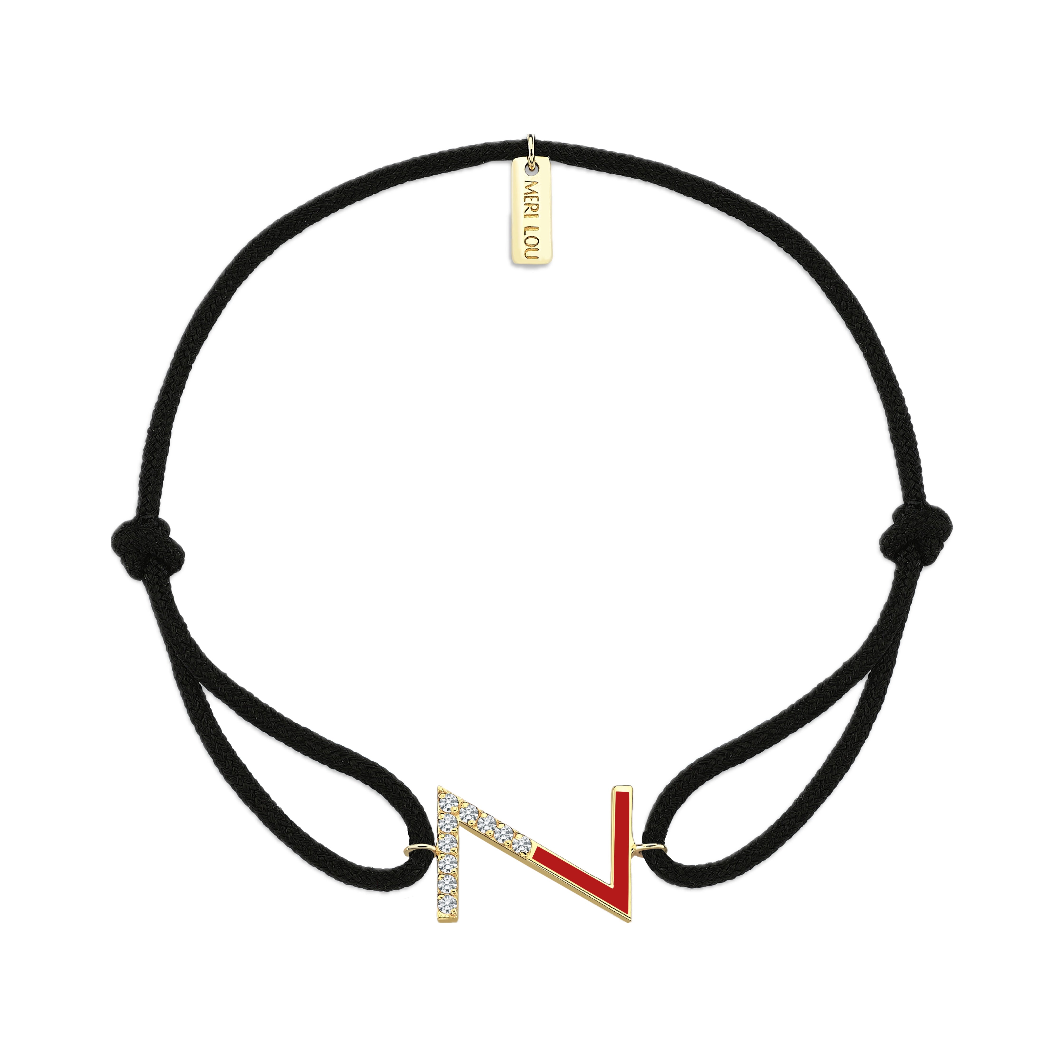 Diamond Initial Cord Bracelet With Red Enamel