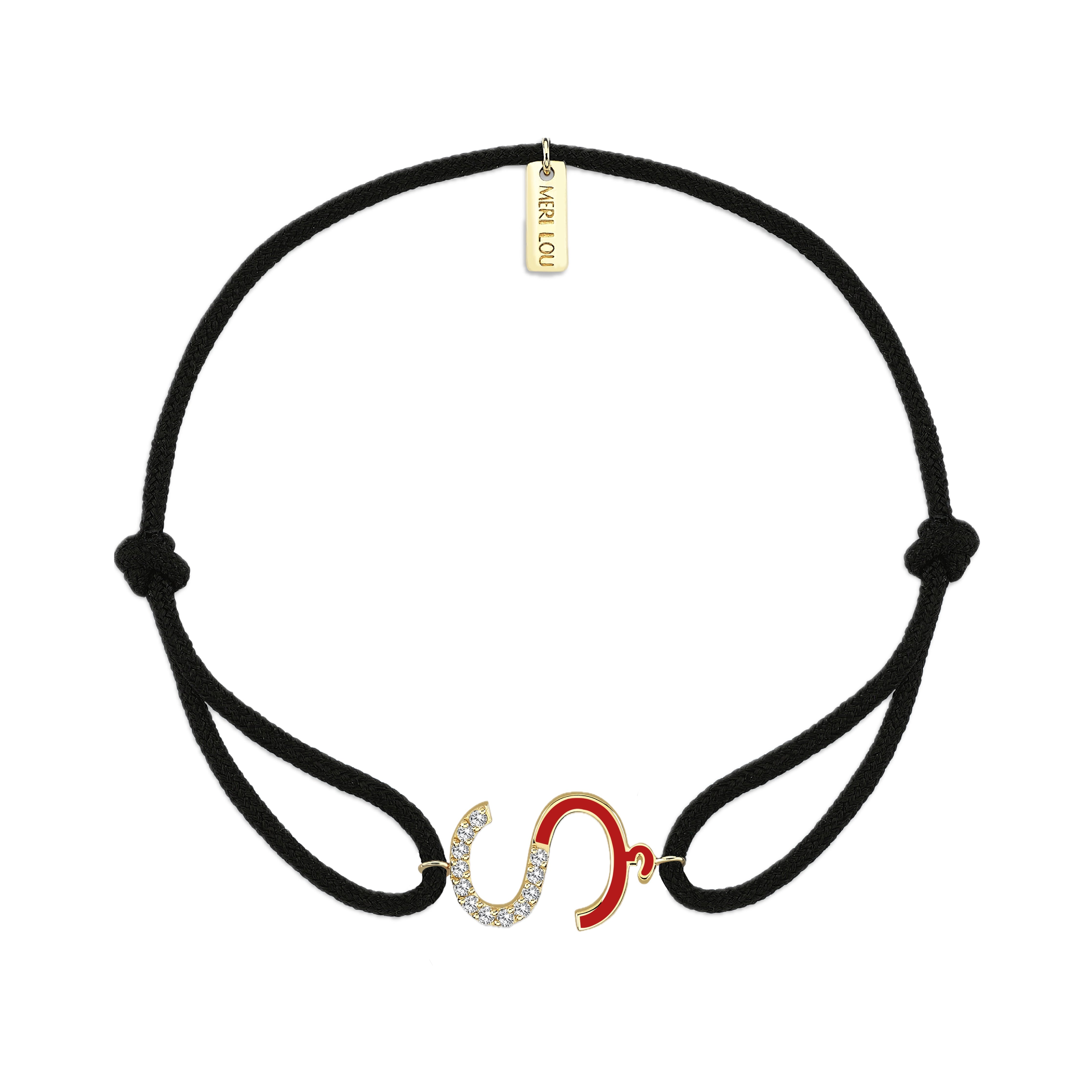 Diamond Initial Cord Bracelet With Red Enamel