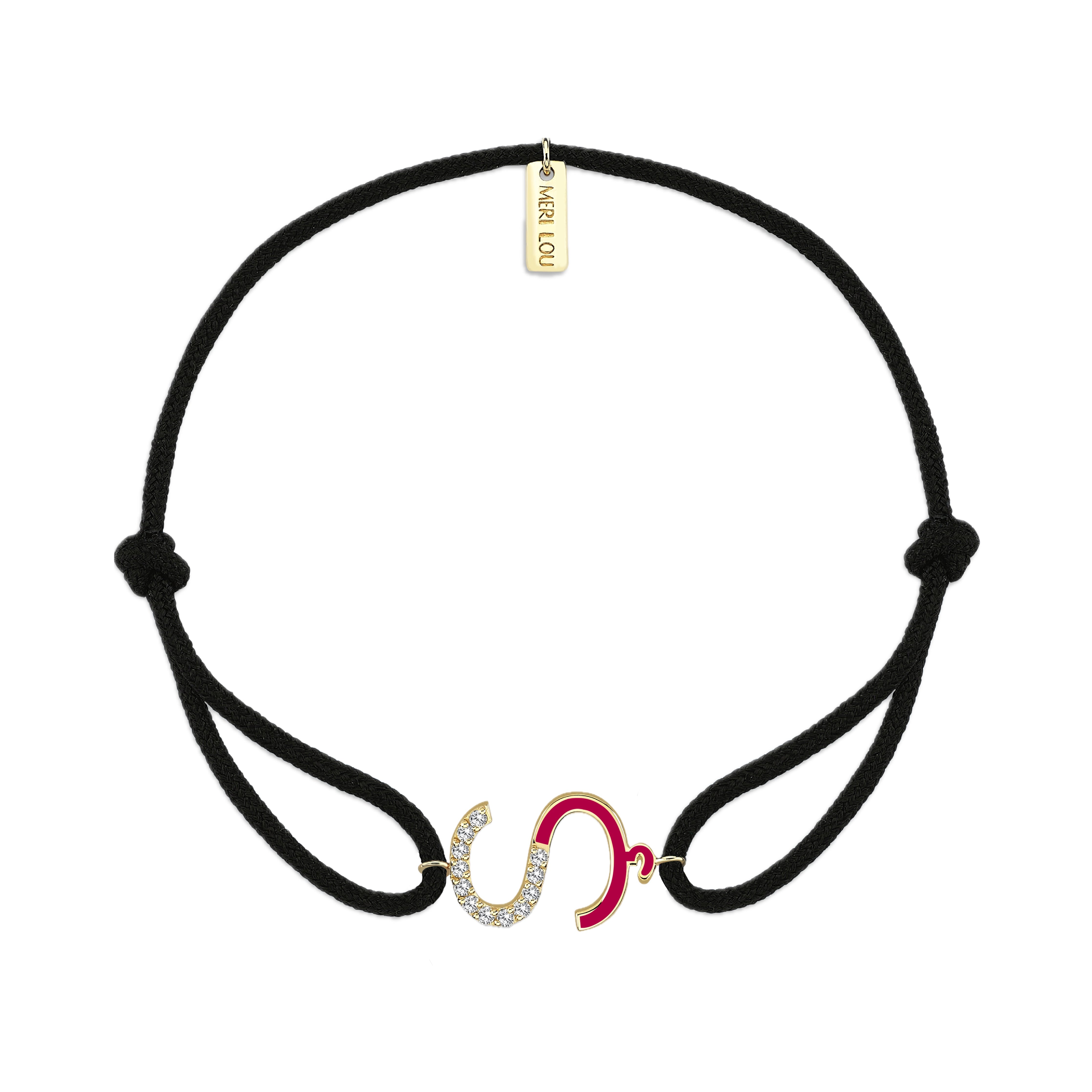 Diamond Initial Cord Bracelet With Fuchsia Enamel