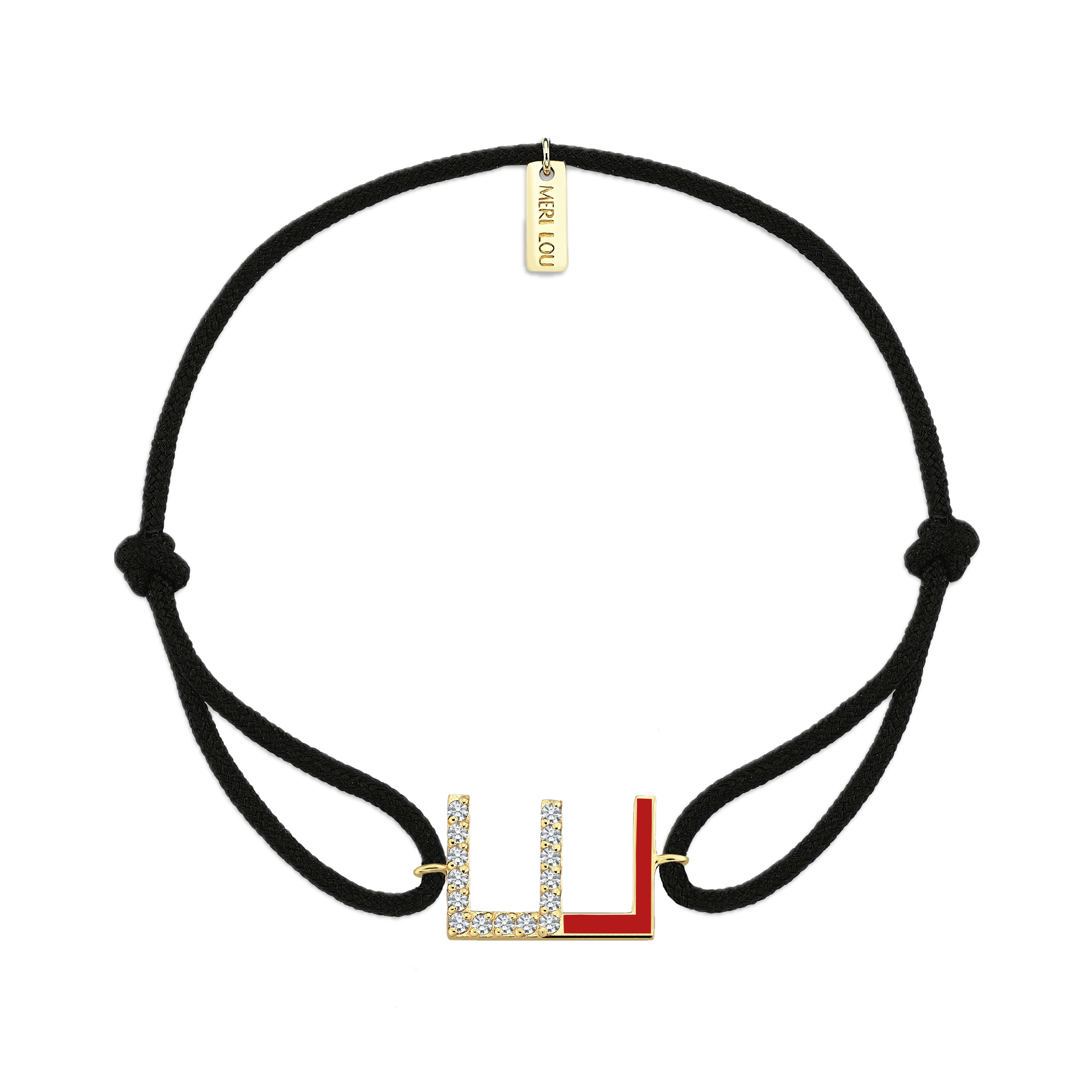 Diamond Initial Cord Bracelet With Red Enamel