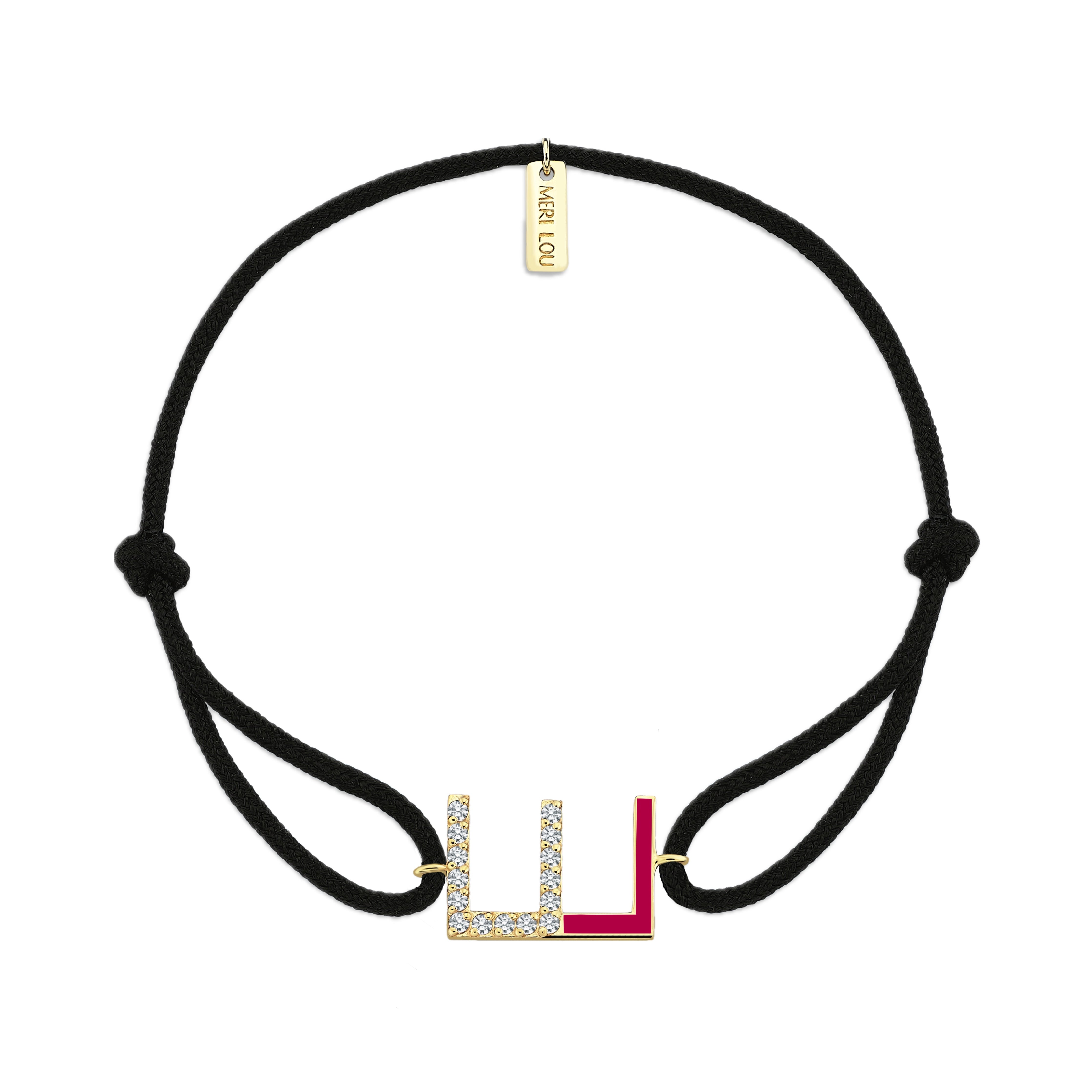 Diamond Initial Cord Bracelet With Fuchsia Enamel