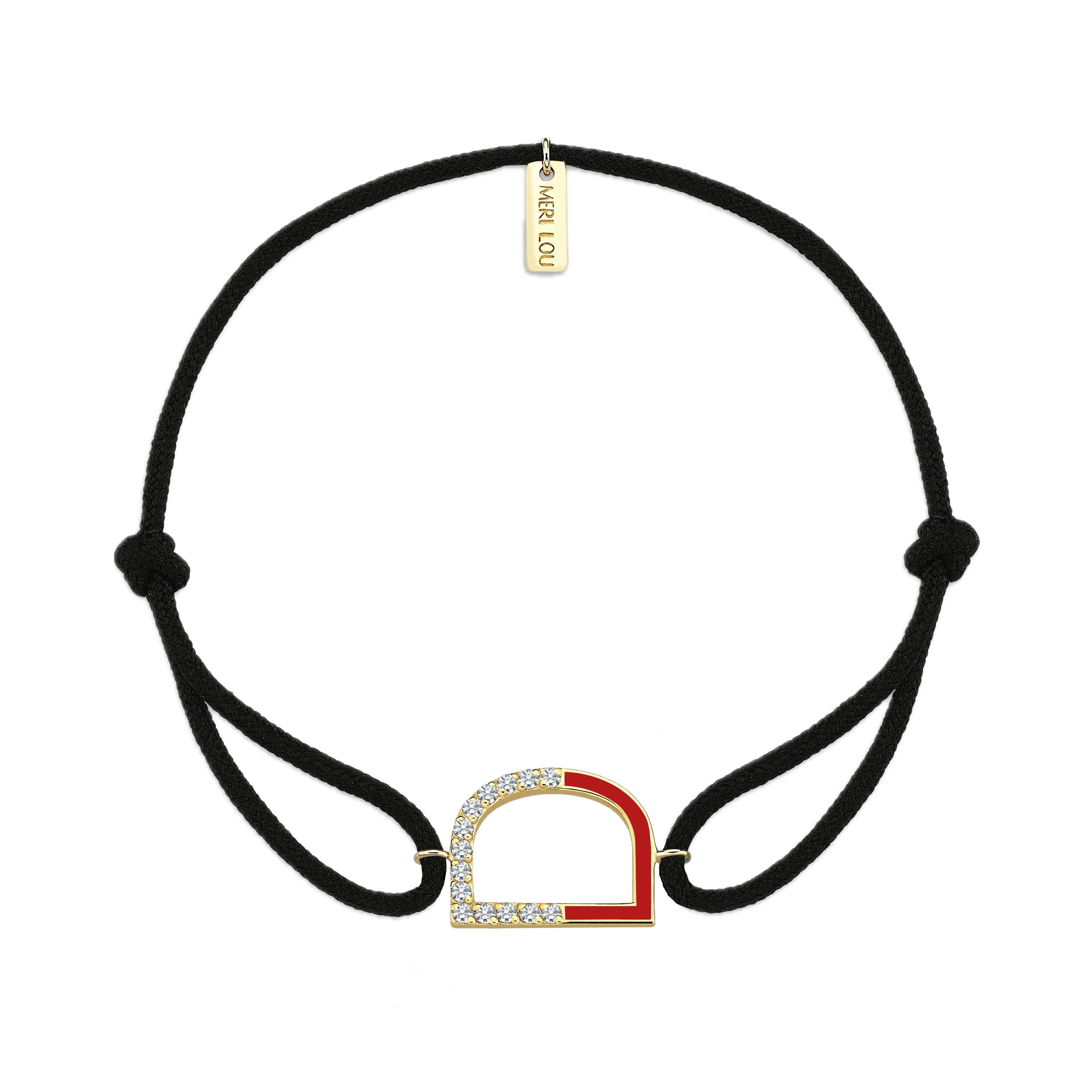 Diamond Initial Cord Bracelet With Red Enamel