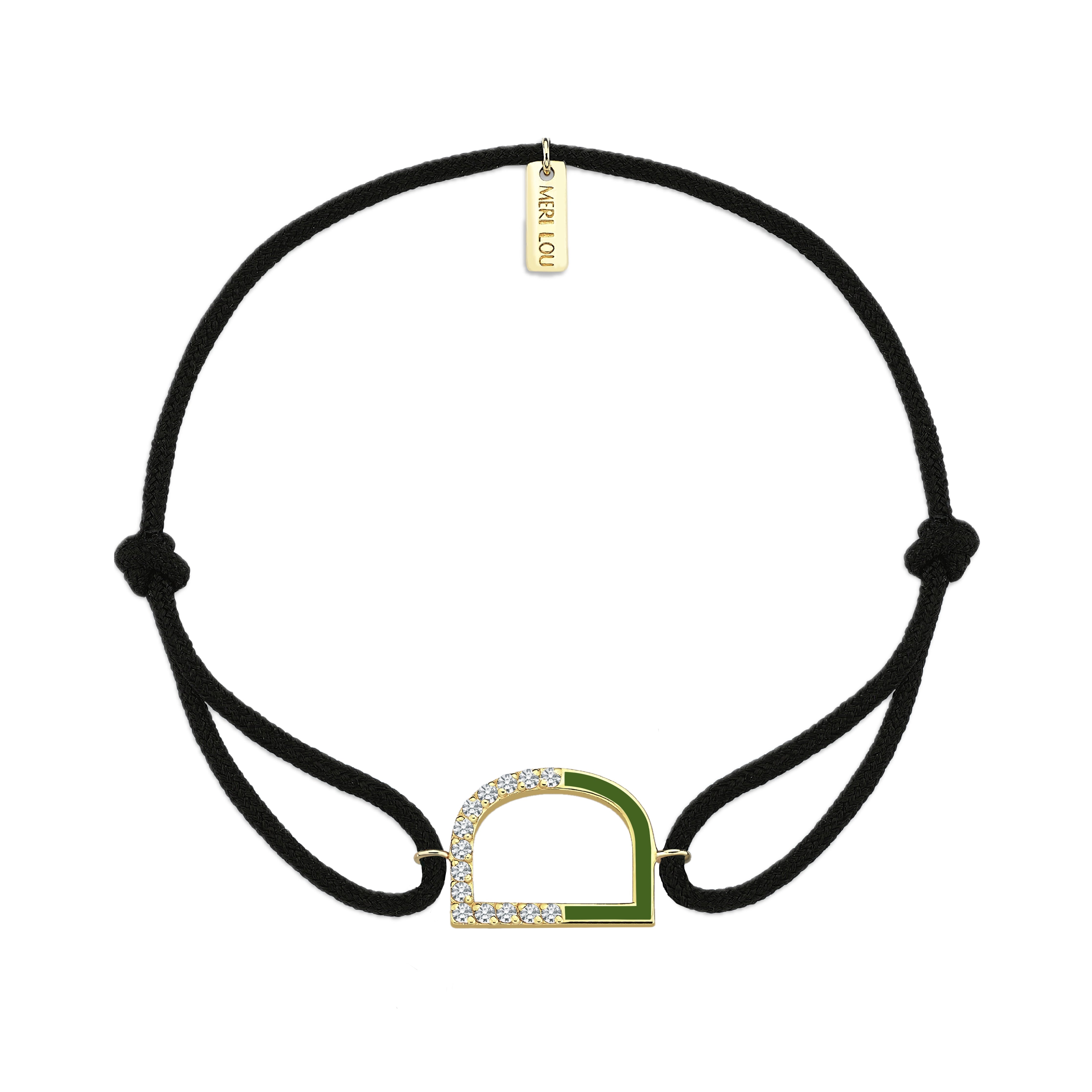Diamond Initial Cord Bracelet With Green Enamel