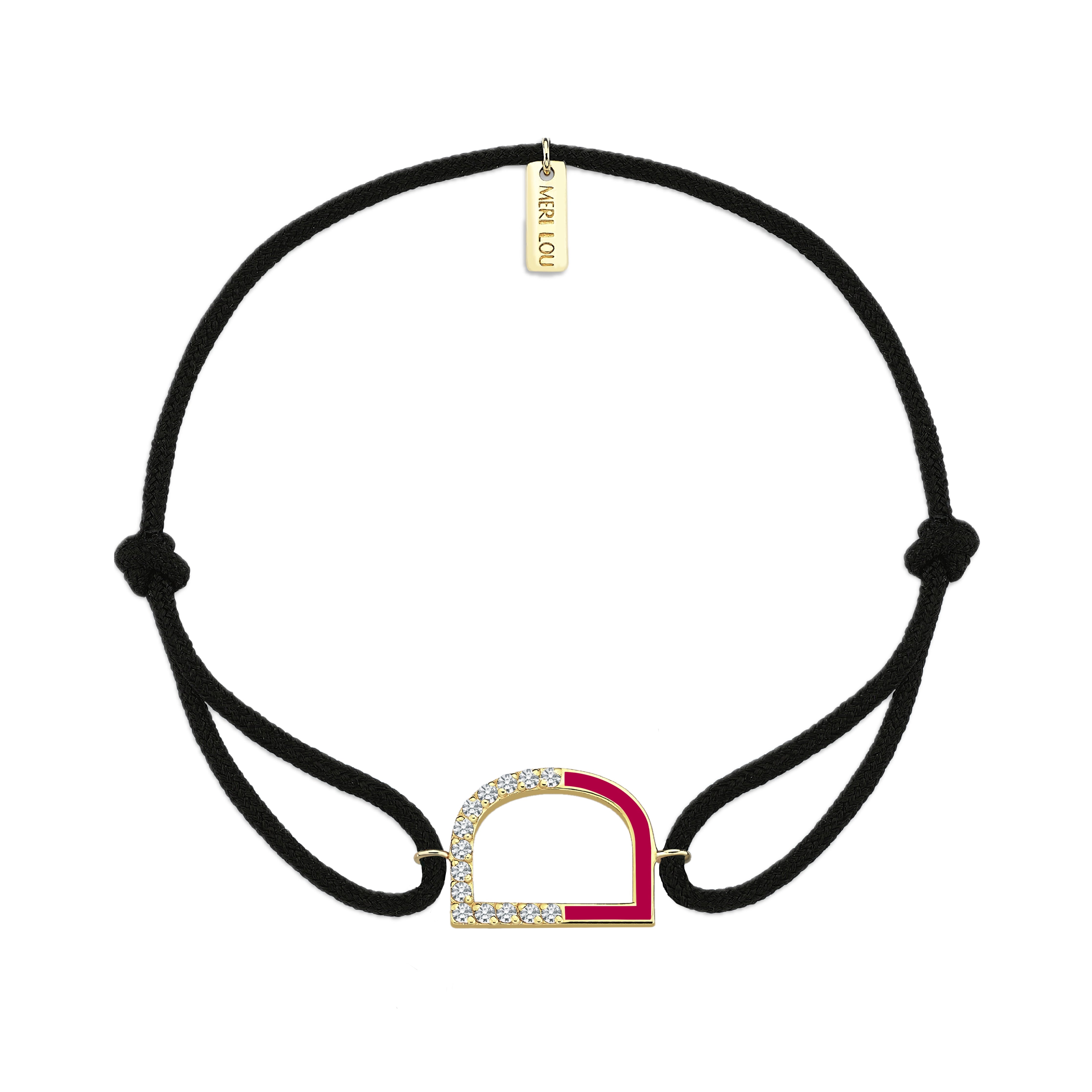 Diamond Initial Cord Bracelet With Fuchsia Enamel