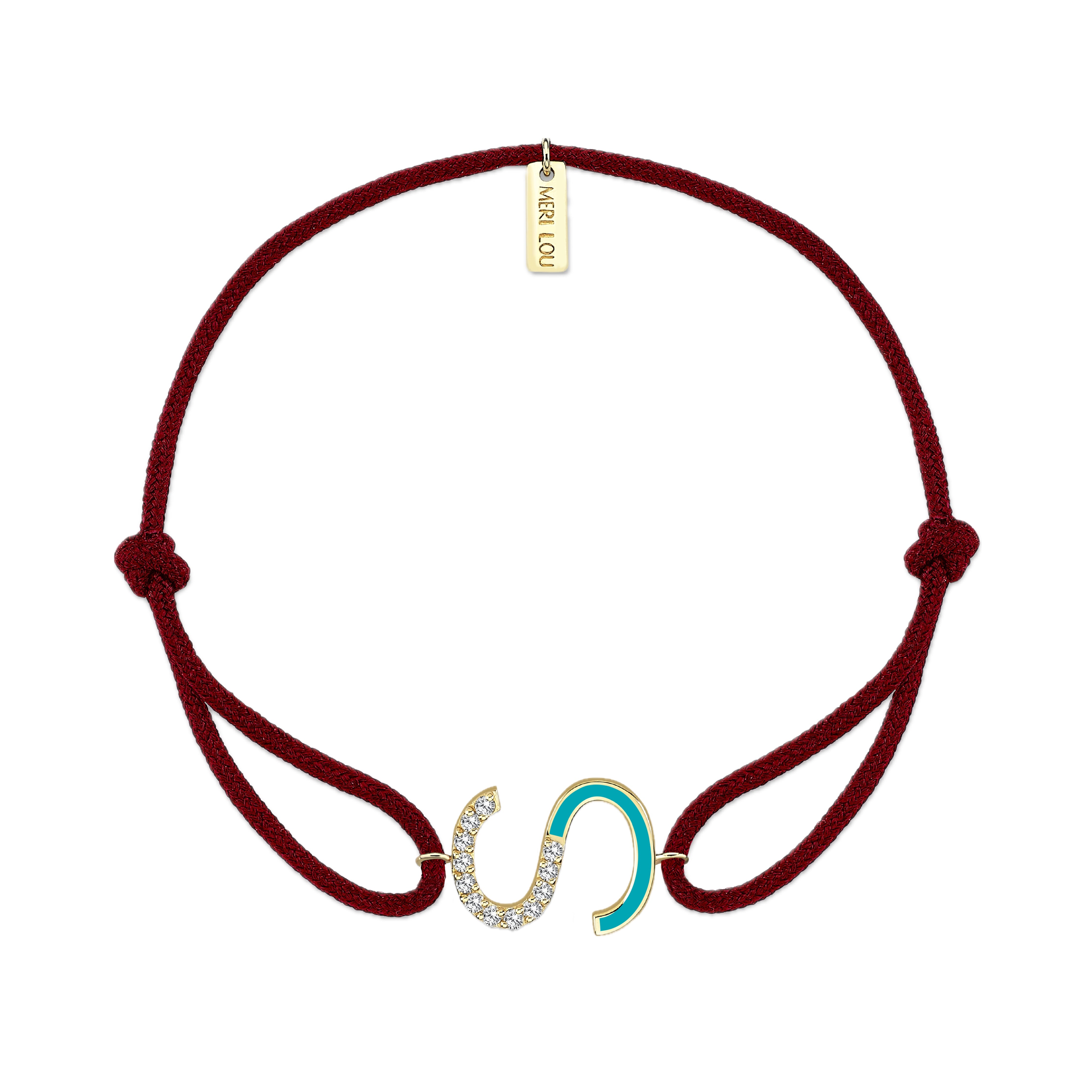 Diamond Initial Cord Bracelet With Turquois Enamel