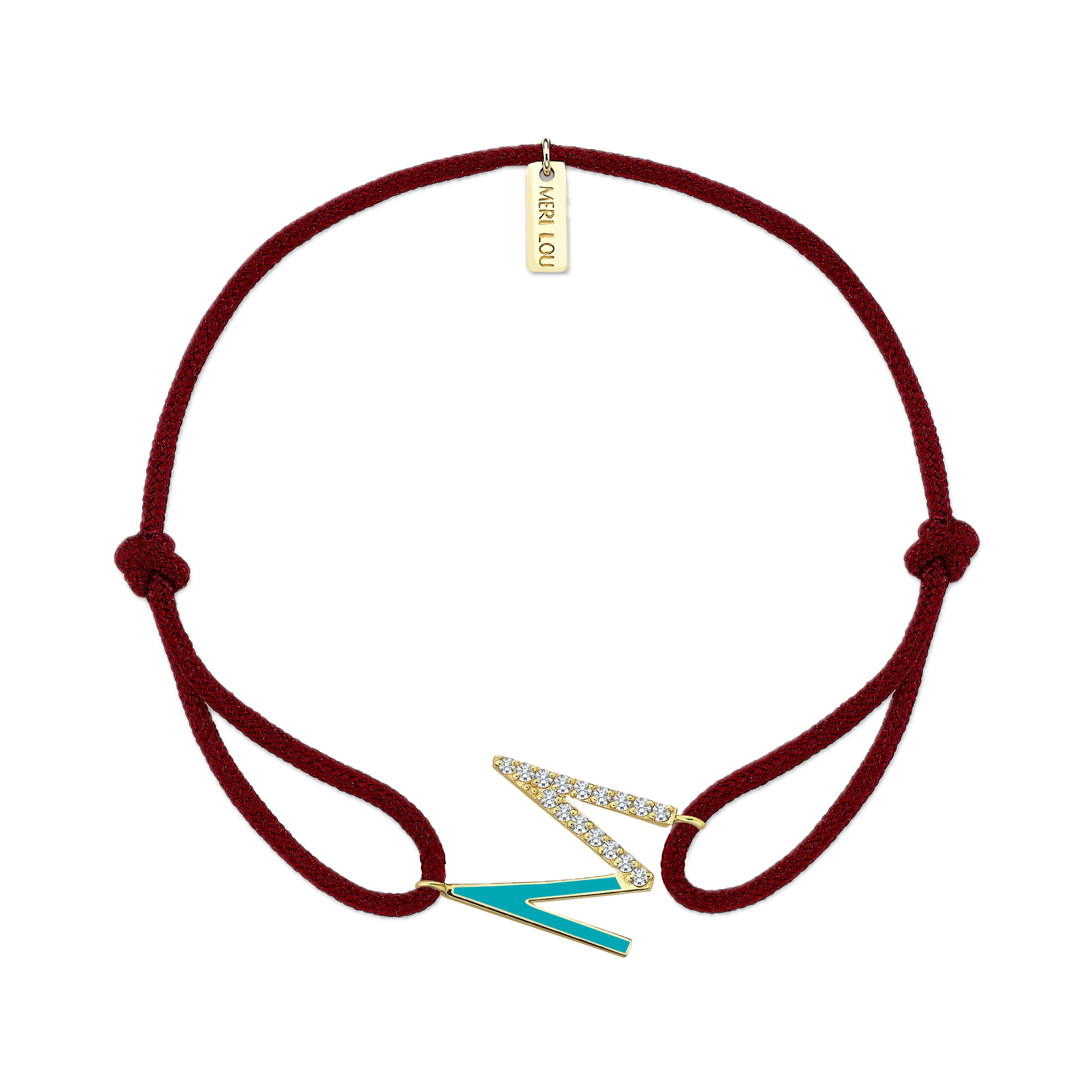 Diamond Initial Cord Bracelet With Turquois Enamel